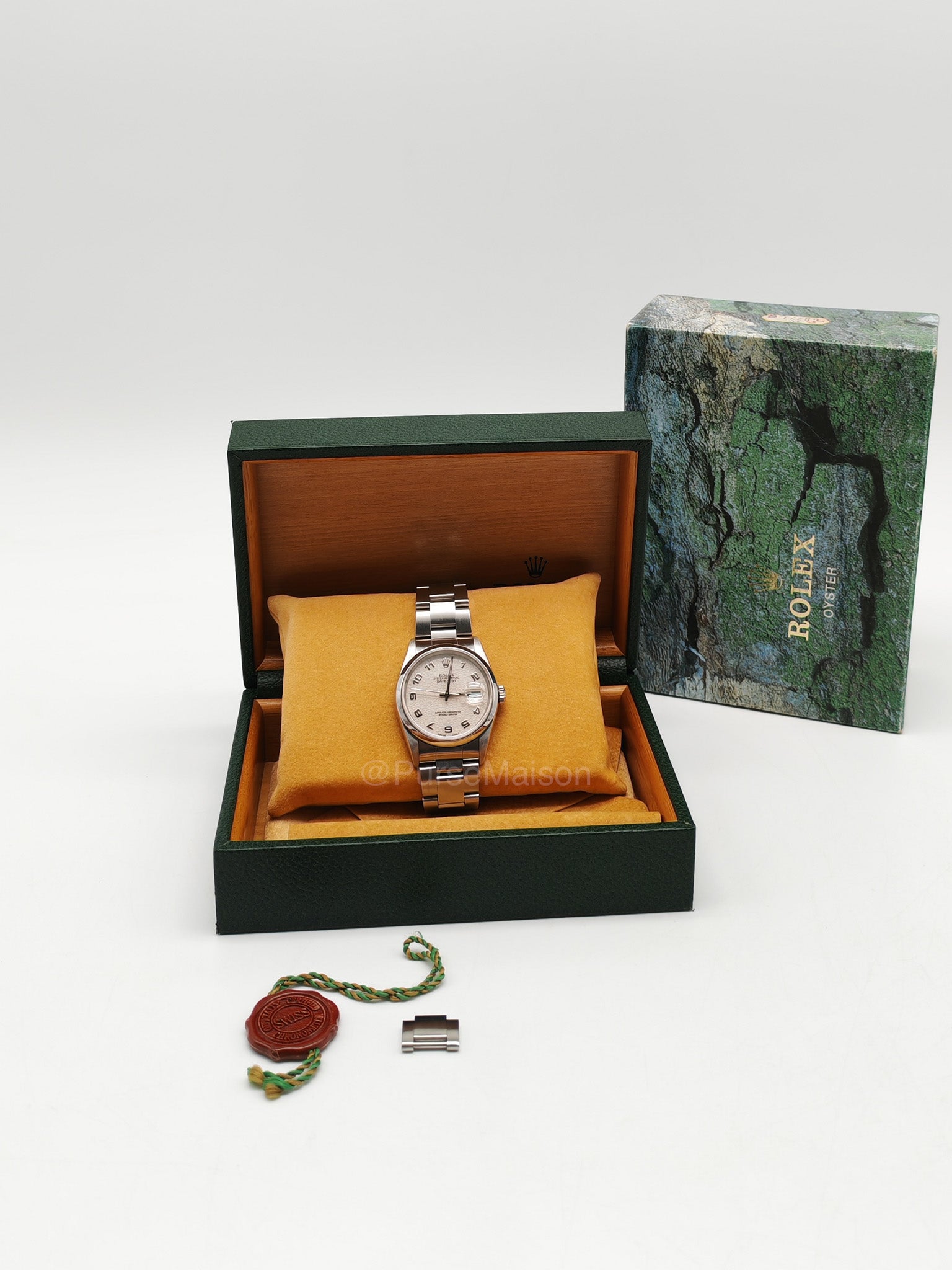Rolex Oyster Perpetual Datejust Cream Computer Arabic Dial in Silver Stainless Steel Strap 36mm Ref. # 16200 (Year 2000) | Purse Maison Luxury Bags Shop