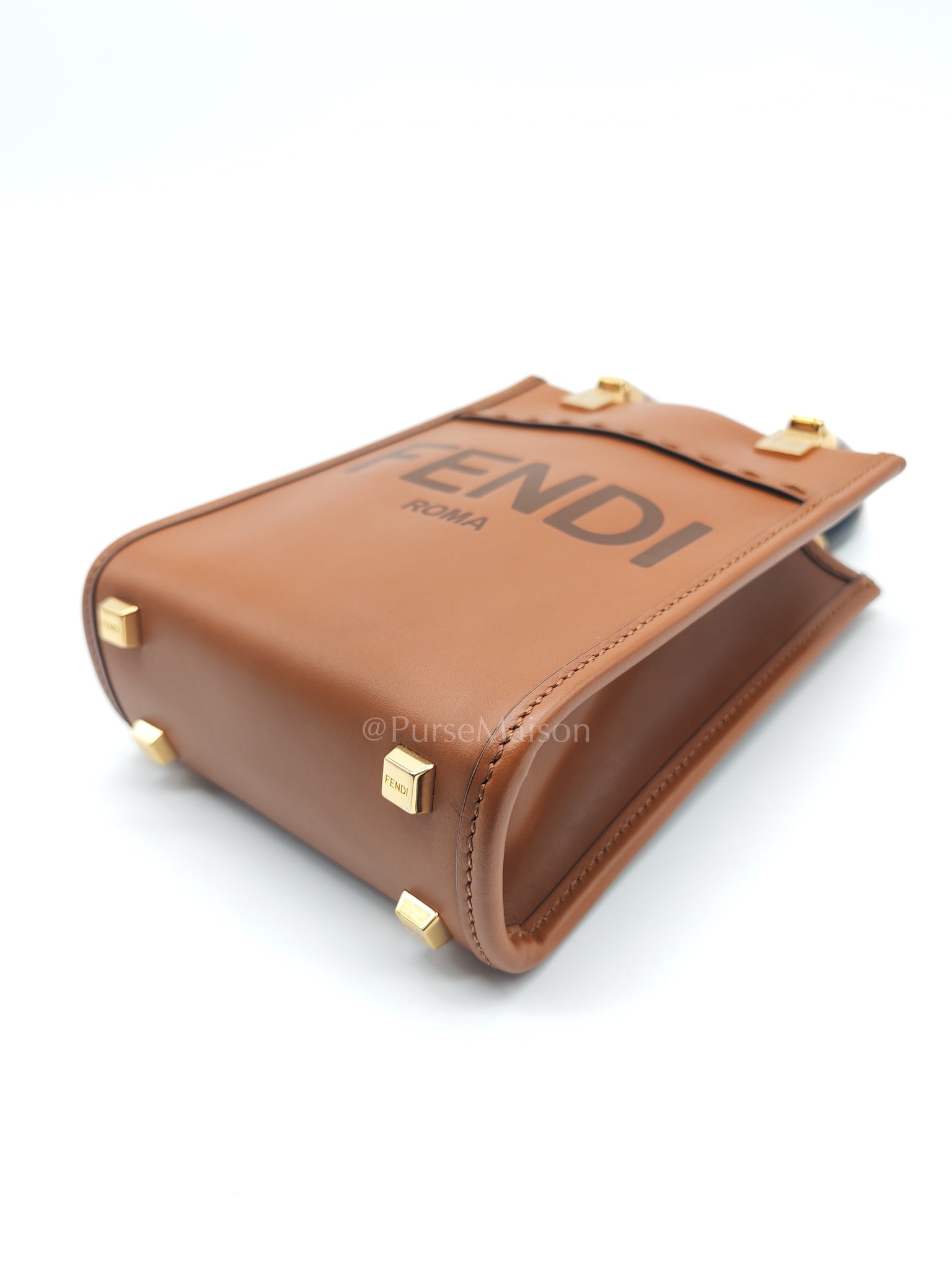 Roma Sunshine Mini Shopper Bag in Brown Calfskin Leather and Tortoise-Shell Handle | Purse Maison Luxury Bags Shop