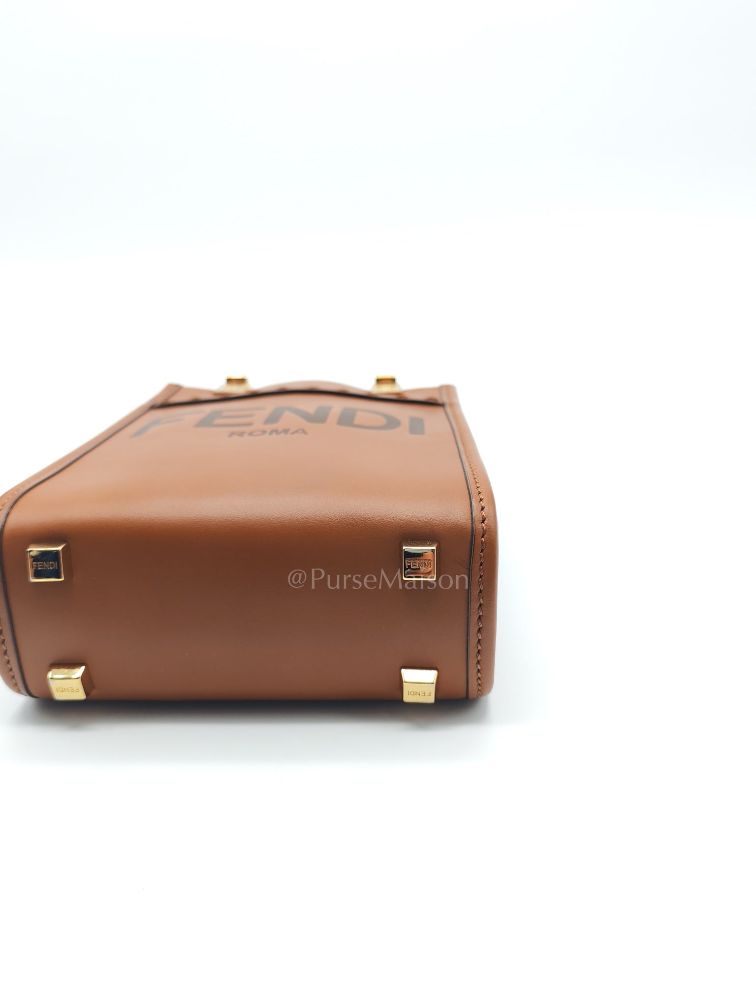 Roma Sunshine Mini Shopper Bag in Brown Calfskin Leather and Tortoise-Shell Handle | Purse Maison Luxury Bags Shop