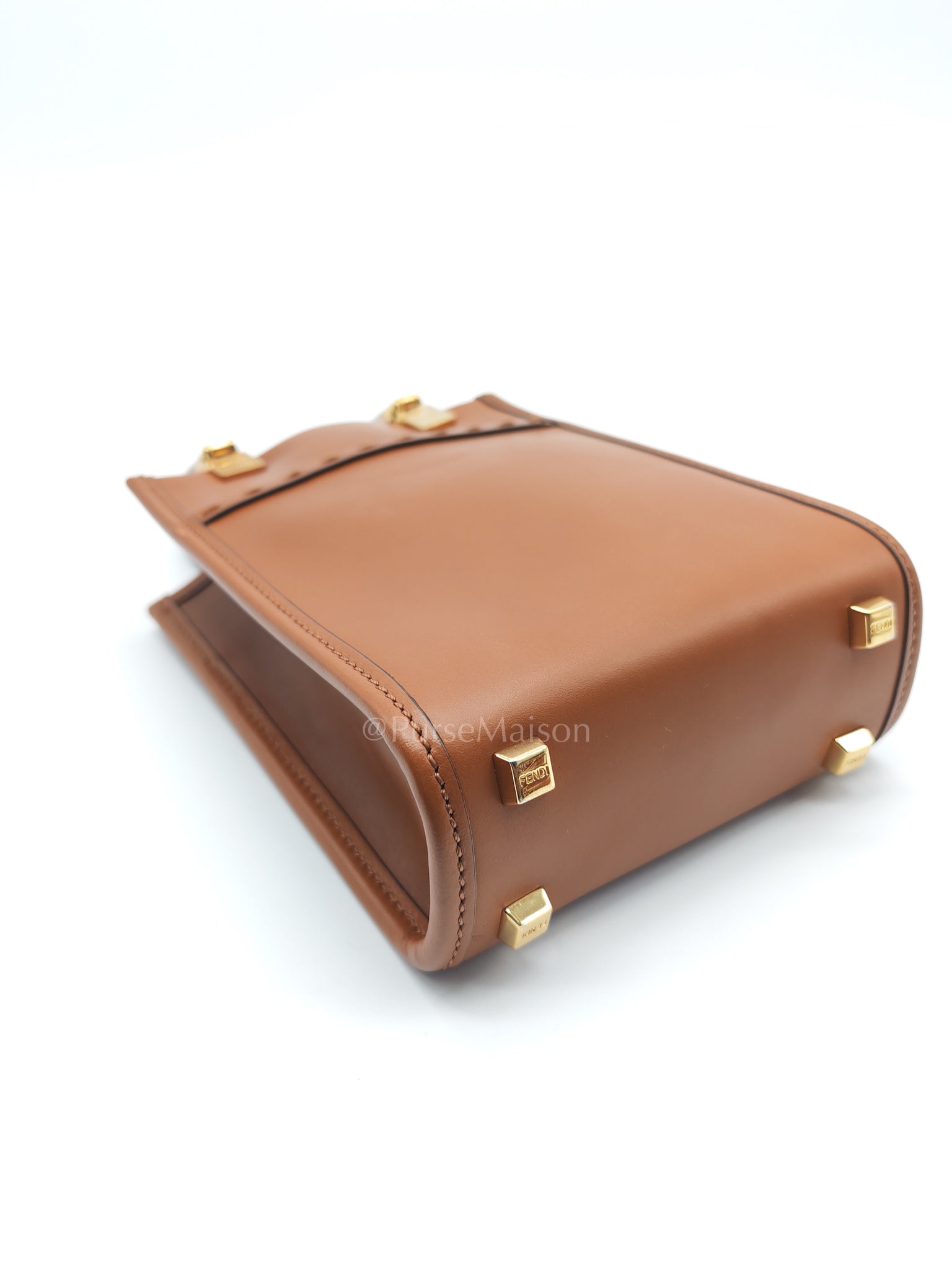 Roma Sunshine Mini Shopper Bag in Brown Calfskin Leather and Tortoise-Shell Handle | Purse Maison Luxury Bags Shop