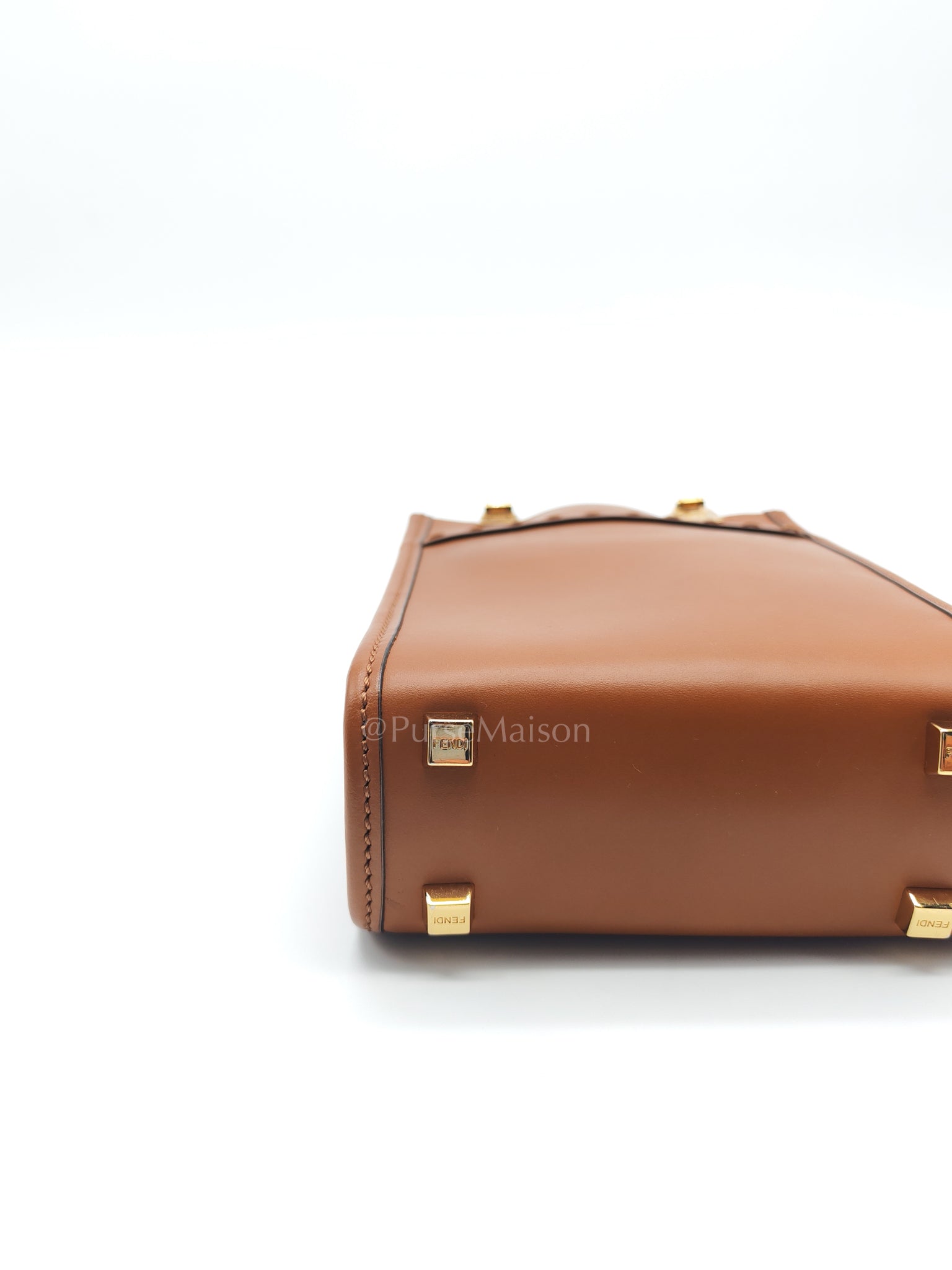 Roma Sunshine Mini Shopper Bag in Brown Calfskin Leather and Tortoise-Shell Handle | Purse Maison Luxury Bags Shop