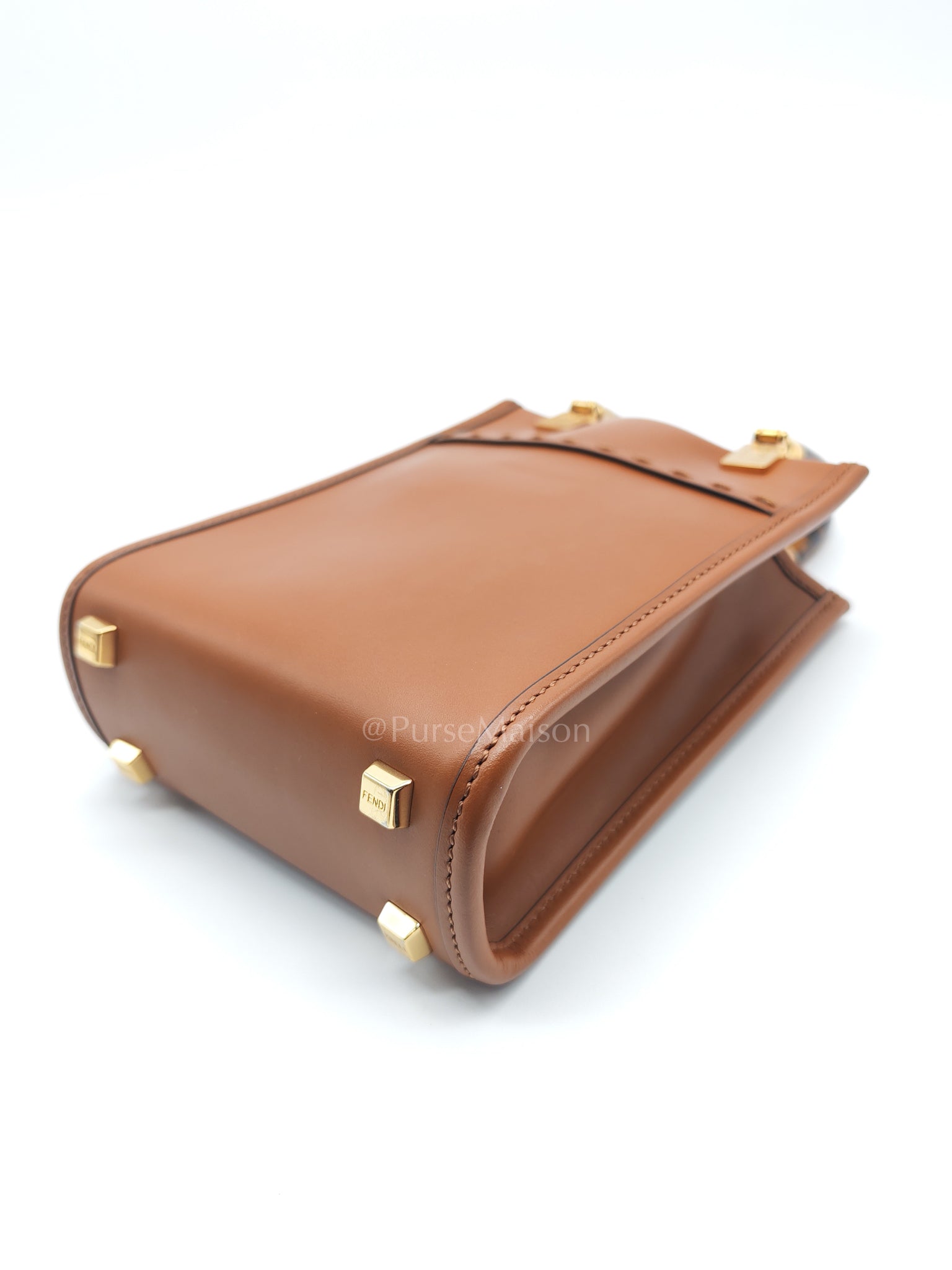 Roma Sunshine Mini Shopper Bag in Brown Calfskin Leather and Tortoise-Shell Handle | Purse Maison Luxury Bags Shop