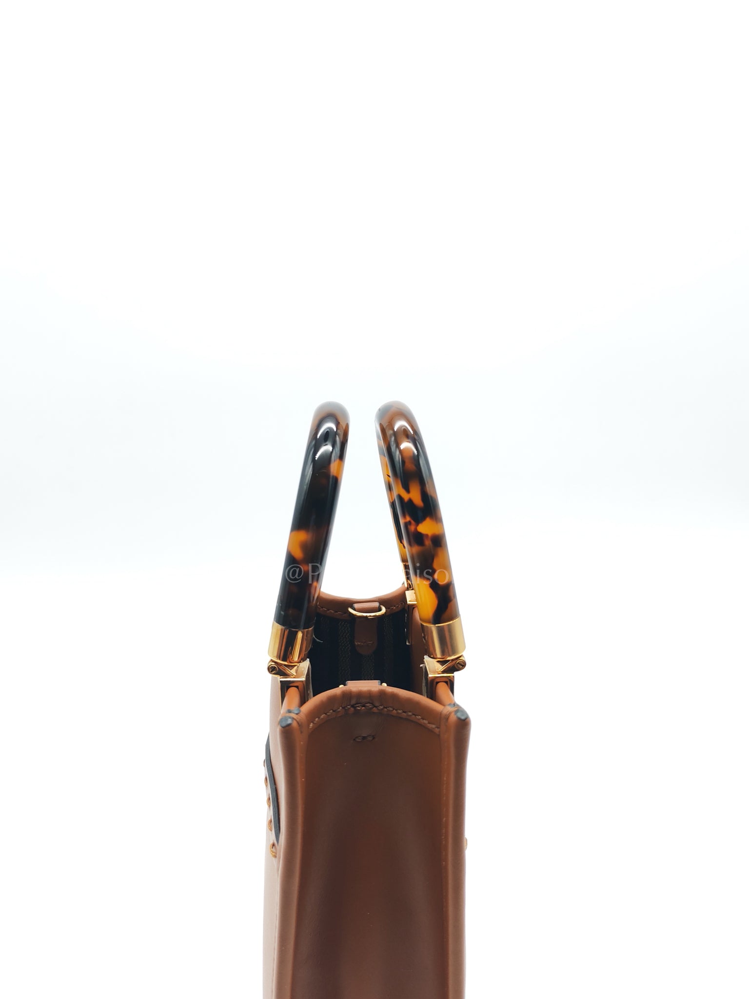 Roma Sunshine Mini Shopper Bag in Brown Calfskin Leather and Tortoise-Shell Handle | Purse Maison Luxury Bags Shop