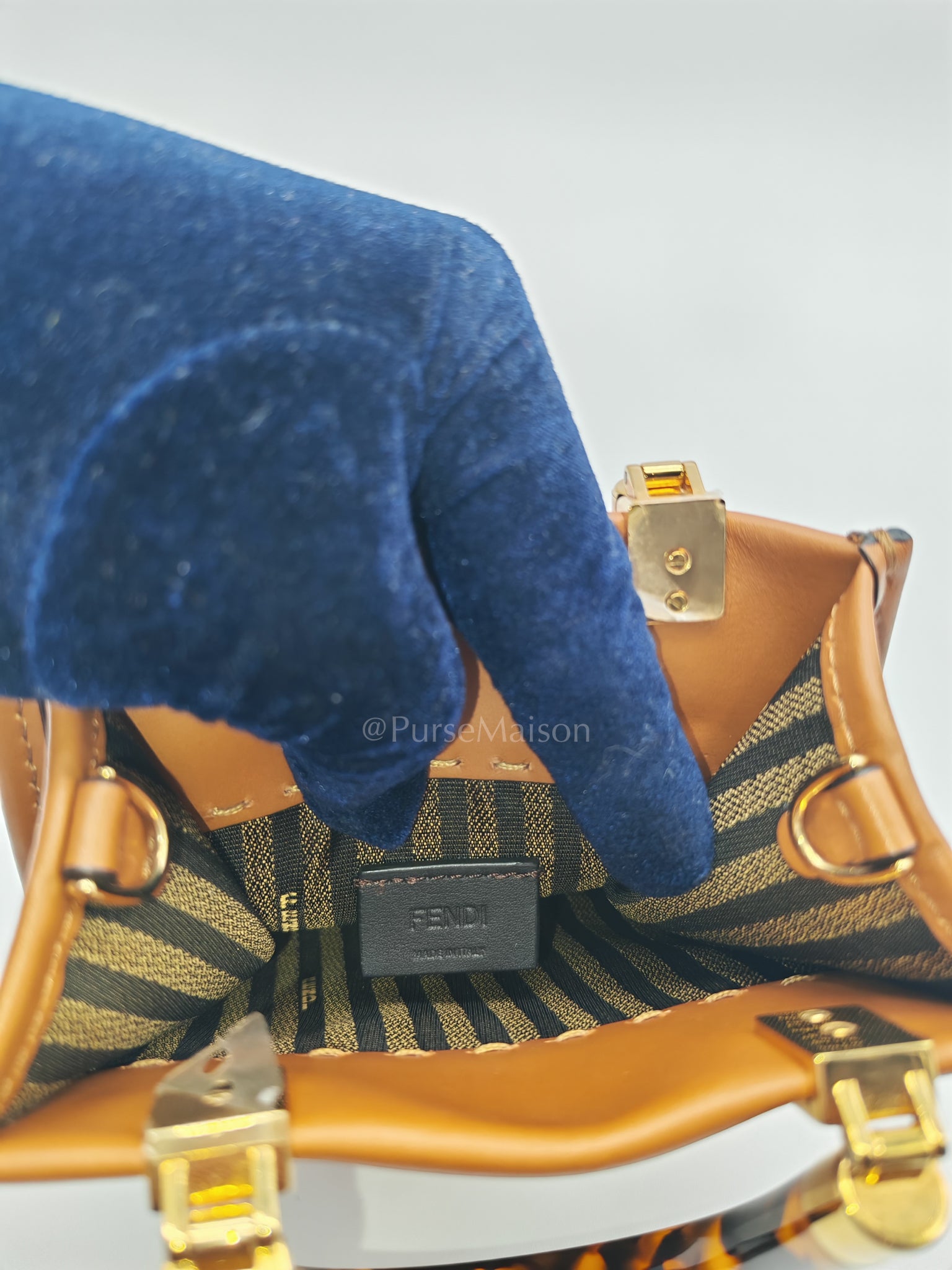 Roma Sunshine Mini Shopper Bag in Brown Calfskin Leather and Tortoise-Shell Handle | Purse Maison Luxury Bags Shop