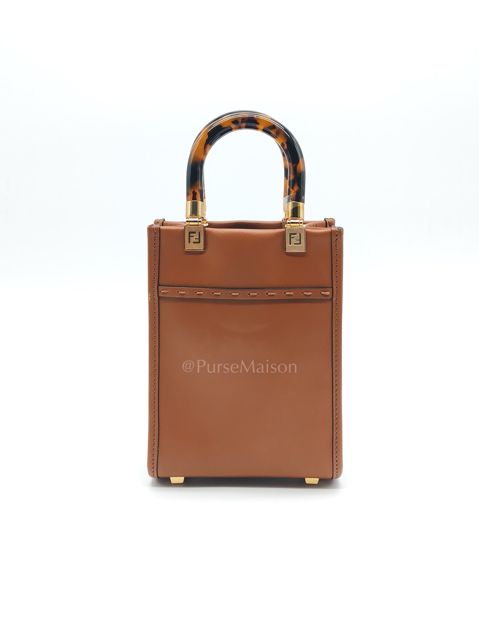 Roma Sunshine Mini Shopper Bag in Brown Calfskin Leather and Tortoise-Shell Handle | Purse Maison Luxury Bags Shop