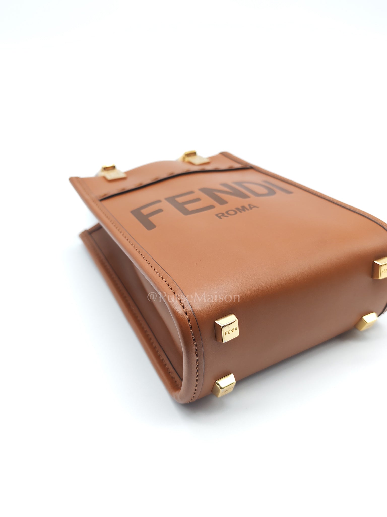 Roma Sunshine Mini Shopper Bag in Brown Calfskin Leather and Tortoise-Shell Handle | Purse Maison Luxury Bags Shop