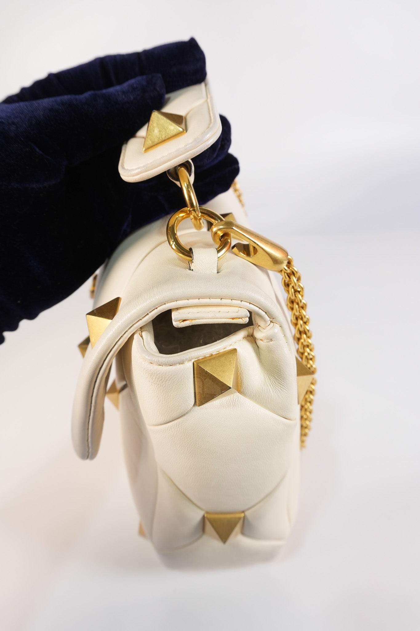 Roman Stud Top Handle Off White Nappa Leather Crossbody Bag | Purse Maison Luxury Bags Shop