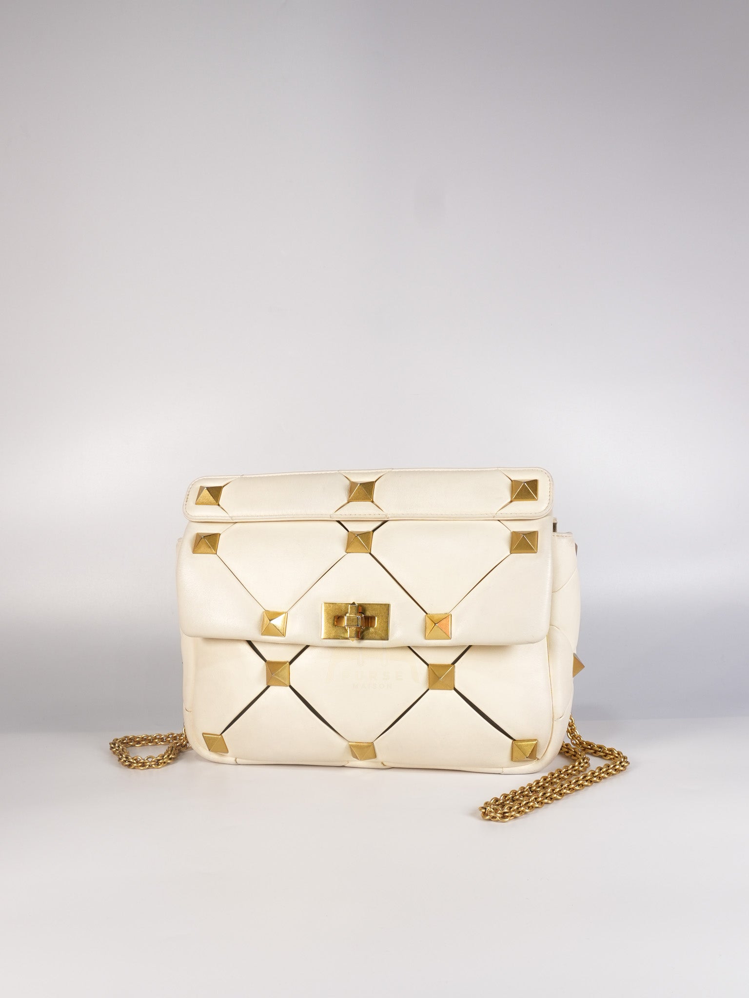 Roman Stud Top Handle Off White Nappa Leather Crossbody Bag | Purse Maison Luxury Bags Shop