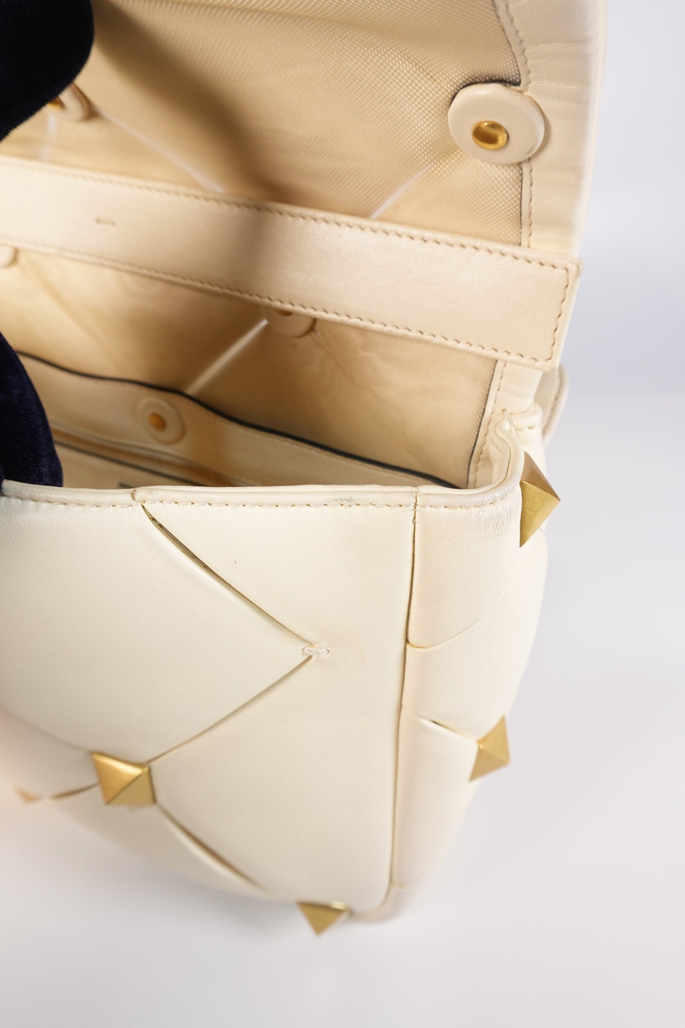 Roman Stud Top Handle Off White Nappa Leather Crossbody Bag | Purse Maison Luxury Bags Shop