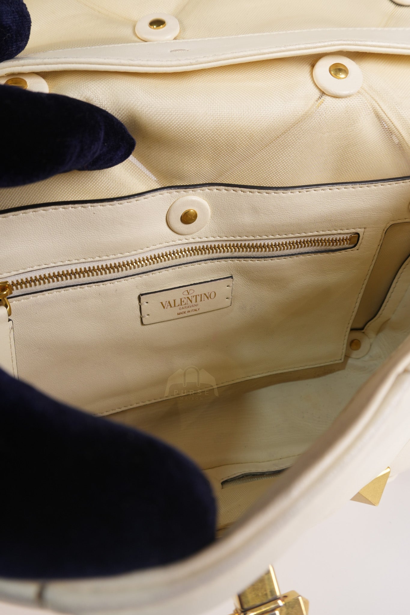 Roman Stud Top Handle Off White Nappa Leather Crossbody Bag | Purse Maison Luxury Bags Shop