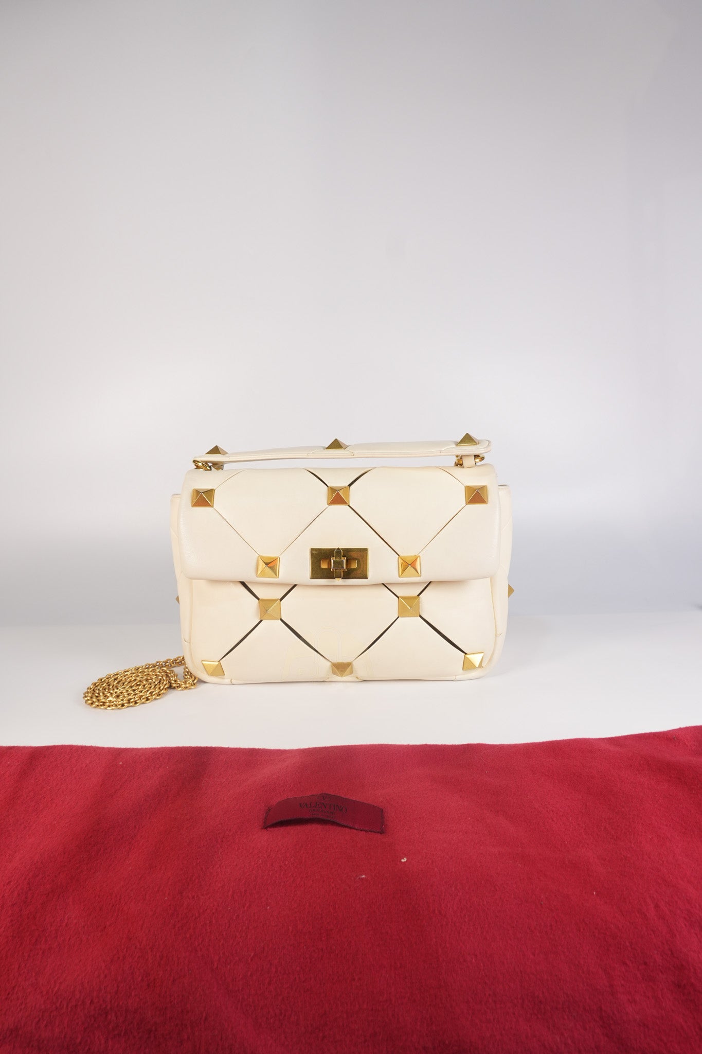 Roman Stud Top Handle Off White Nappa Leather Crossbody Bag | Purse Maison Luxury Bags Shop