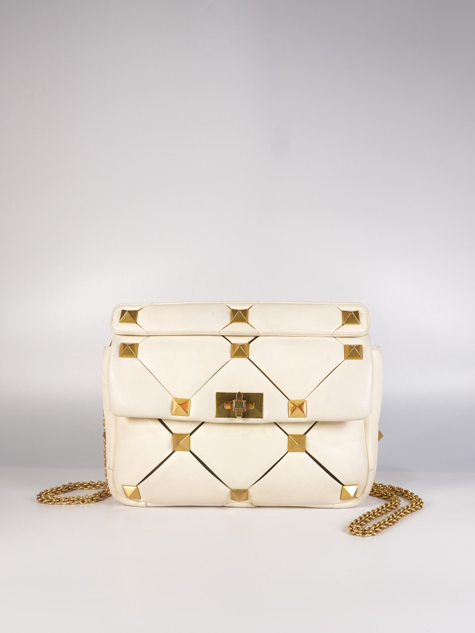 Roman Stud Top Handle Off White Nappa Leather Crossbody Bag | Purse Maison Luxury Bags Shop
