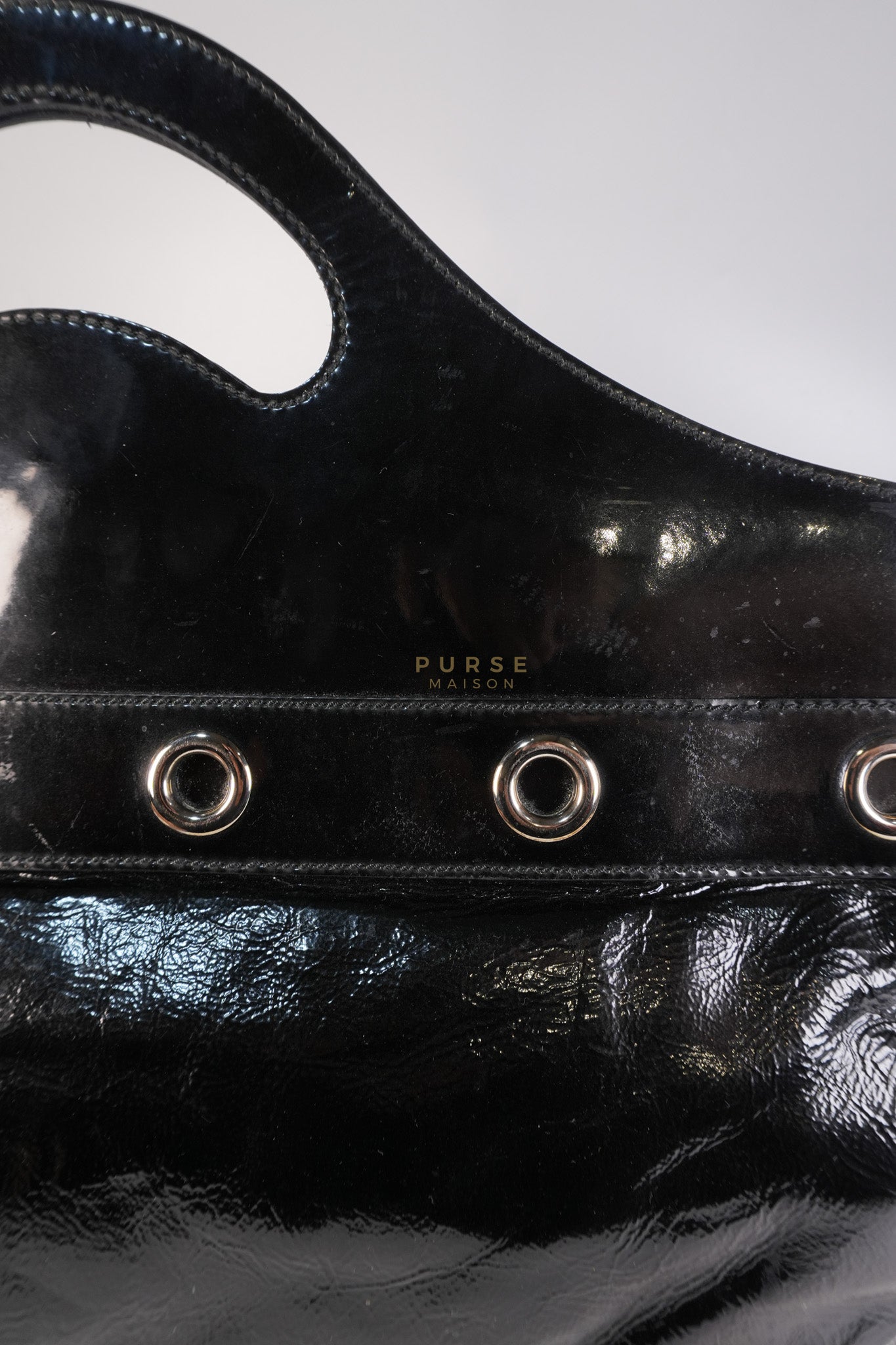Romy Tote Bag in Black Patent Leather | Purse Maison Luxury Bags Shop