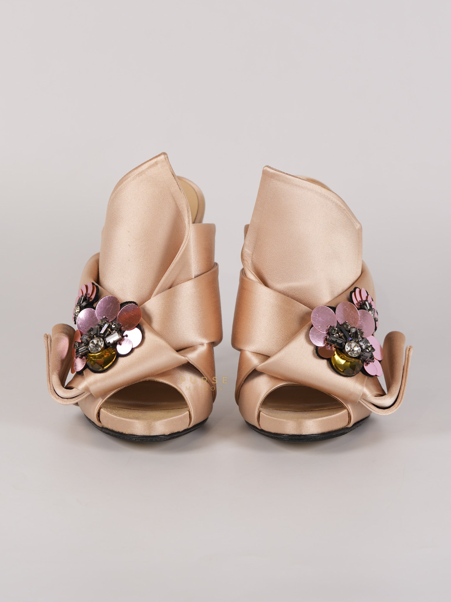 Ronny Pleated Crystal Heels in Cipria Size 35 EU (22 cm) | Purse Maison Luxury Bags Shop
