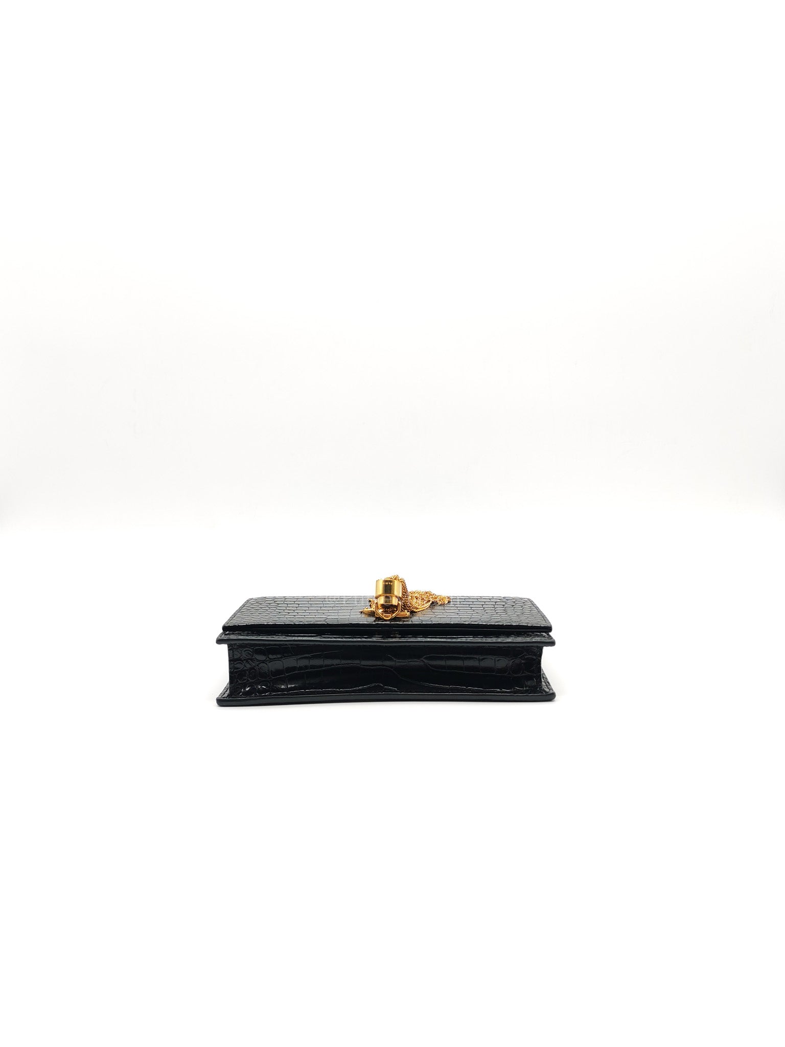 Kate Tassel Bag in Black Croc-Embossed Leather & Gold Hardware