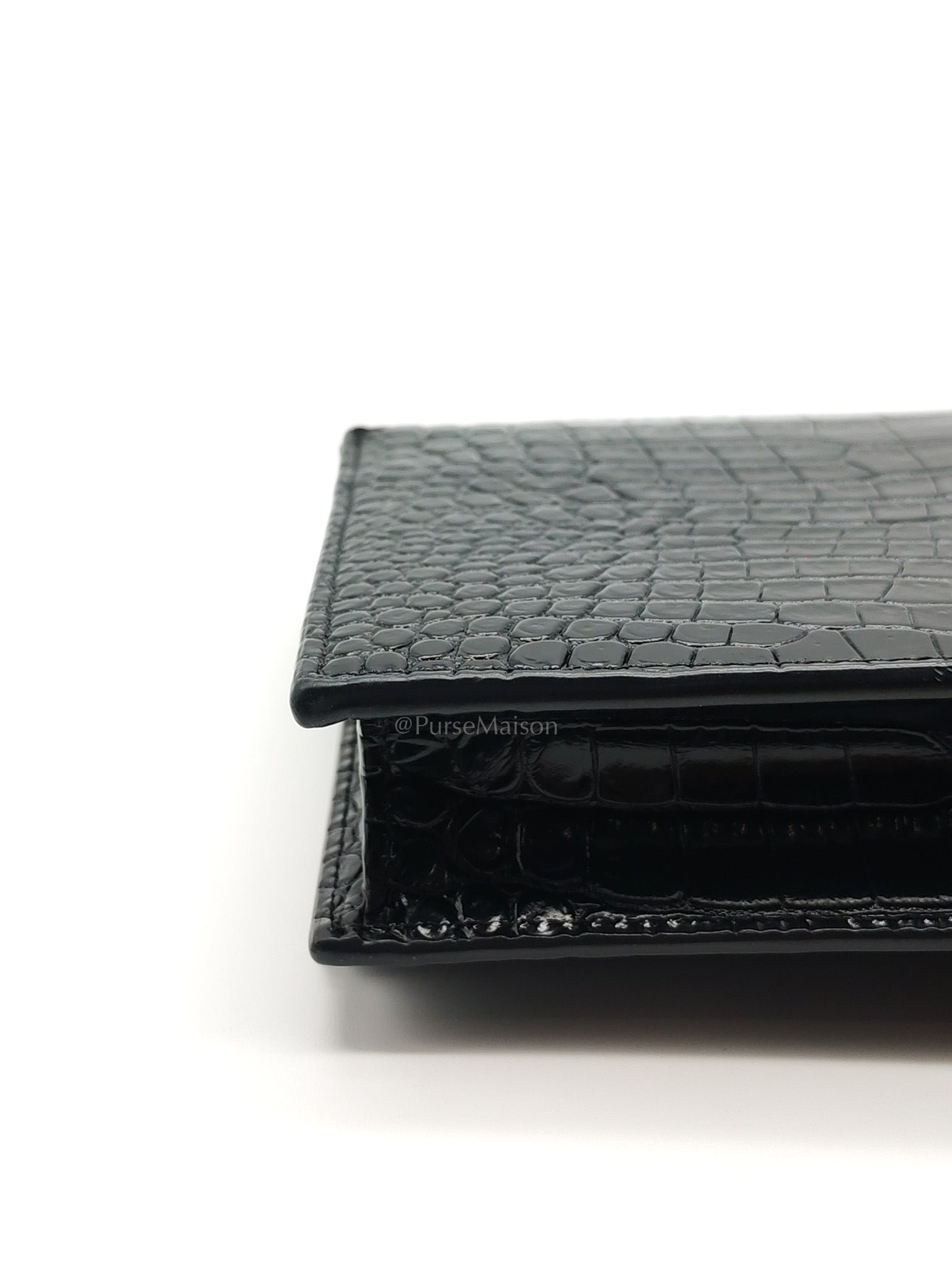 Kate Tassel Bag in Black Croc-Embossed Leather & Gold Hardware