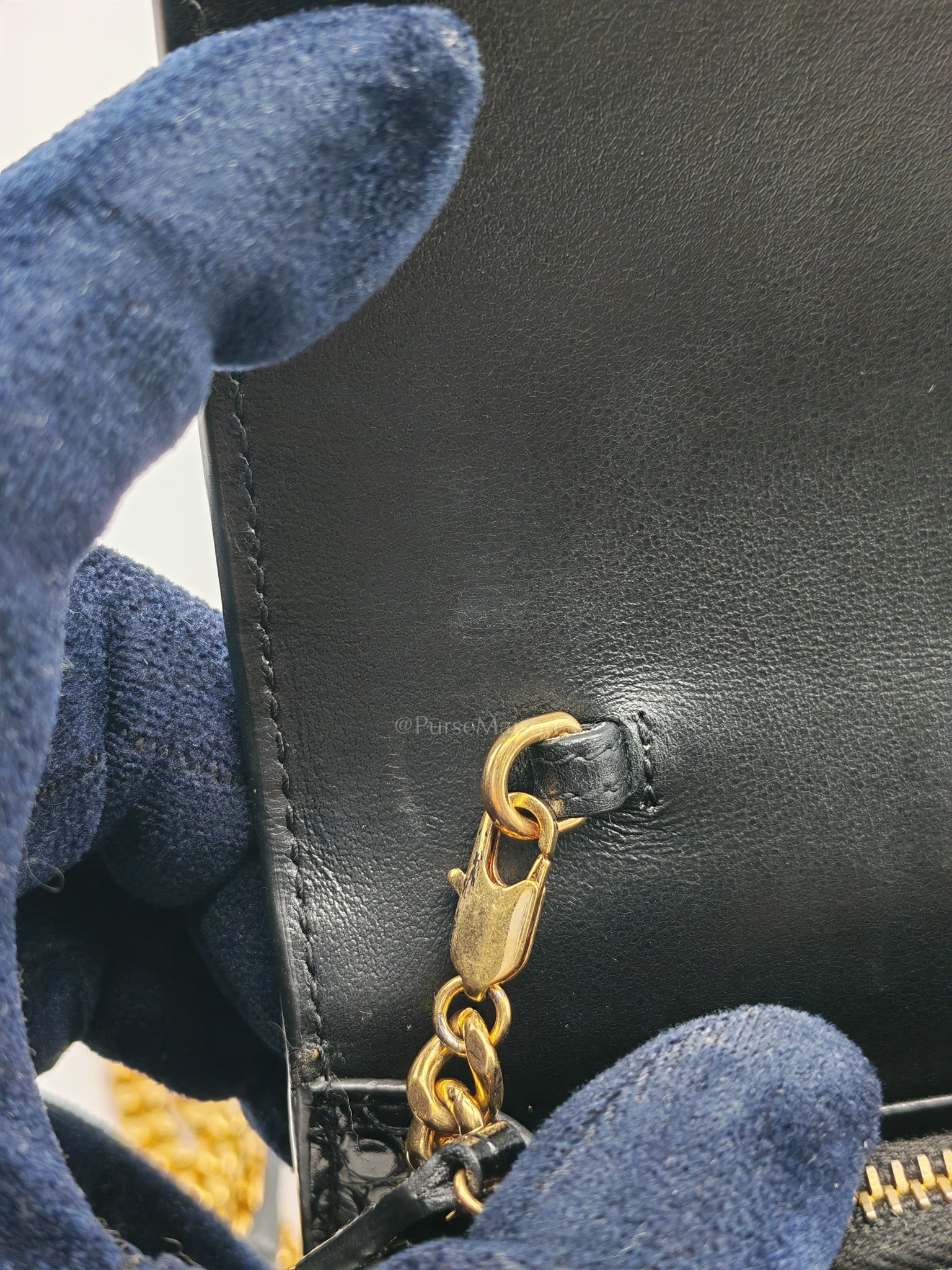 Kate Tassel Bag in Black Croc-Embossed Leather & Gold Hardware