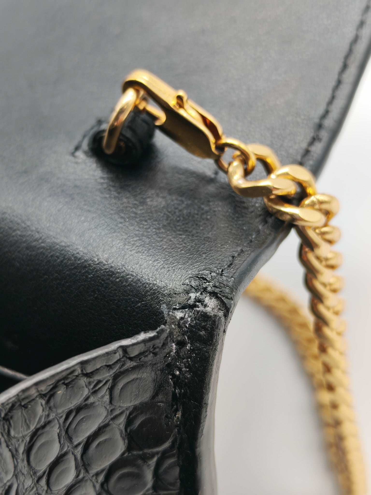 Kate Tassel Bag in Black Croc-Embossed Leather & Gold Hardware