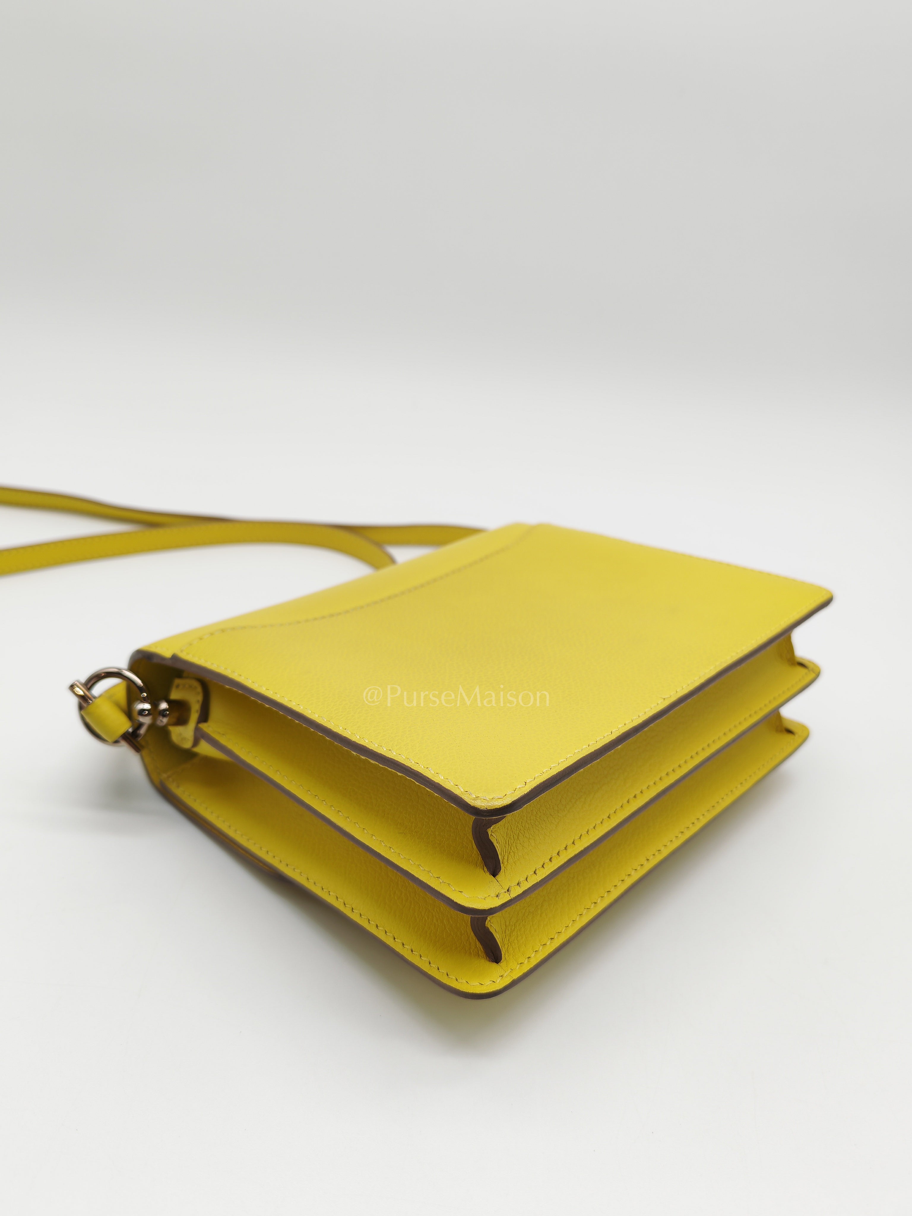 Roulis Mini in Vibrant Lime Evercolor Leather & Light Gold Hardware Stamp D (2019) | Purse Maison Luxury Bags Shop