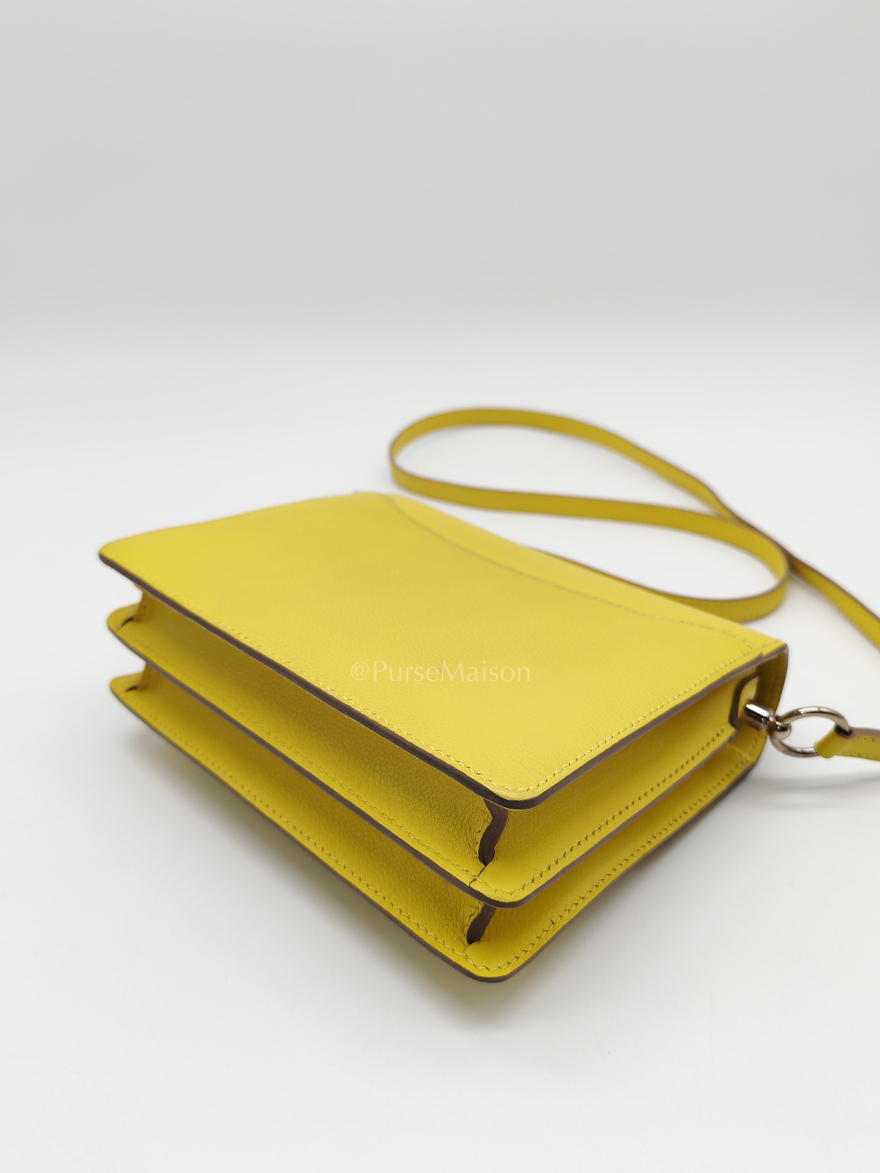 Roulis Mini in Vibrant Lime Evercolor Leather & Light Gold Hardware Stamp D (2019) | Purse Maison Luxury Bags Shop