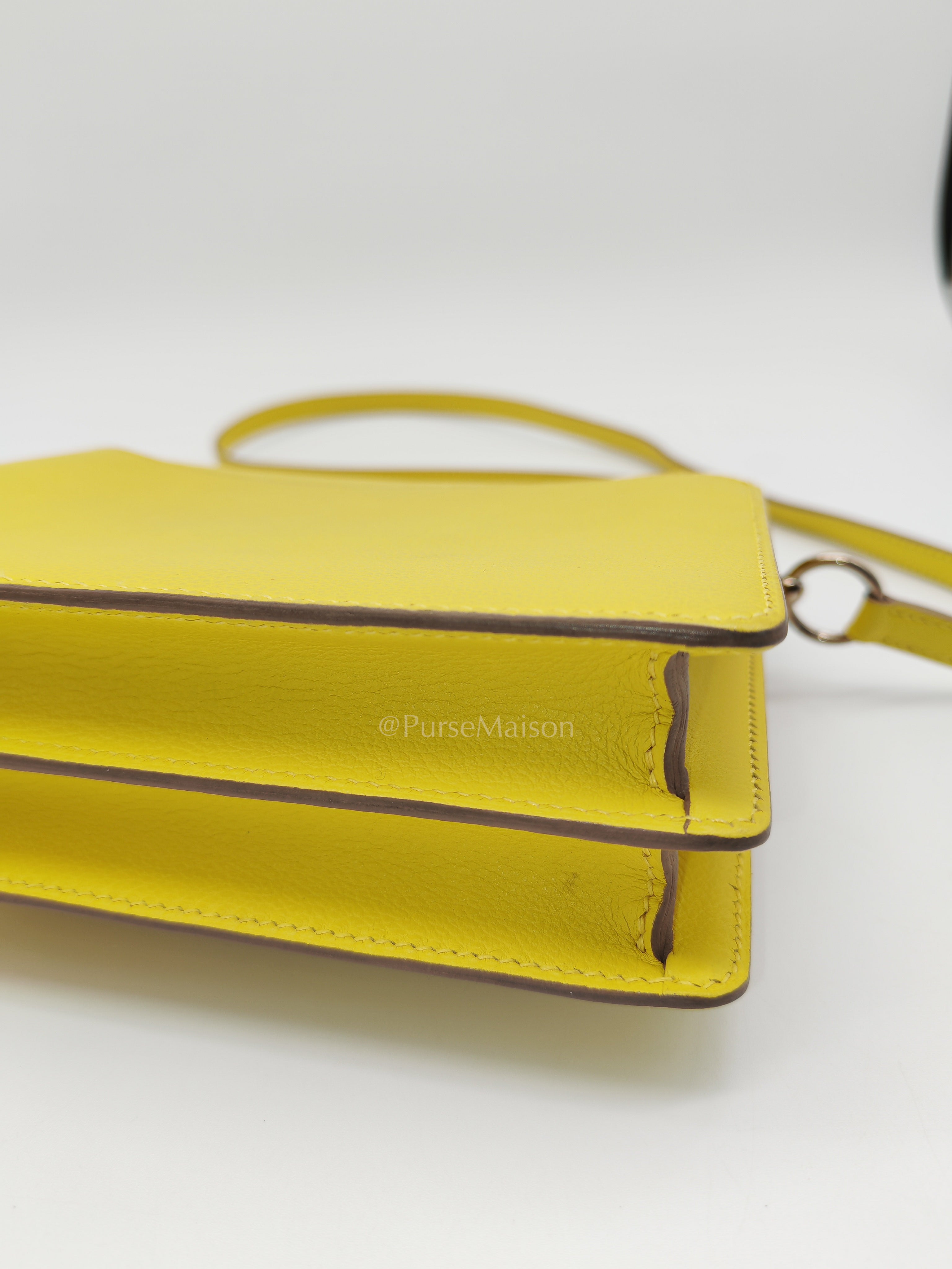 Roulis Mini in Vibrant Lime Evercolor Leather & Light Gold Hardware Stamp D (2019) | Purse Maison Luxury Bags Shop
