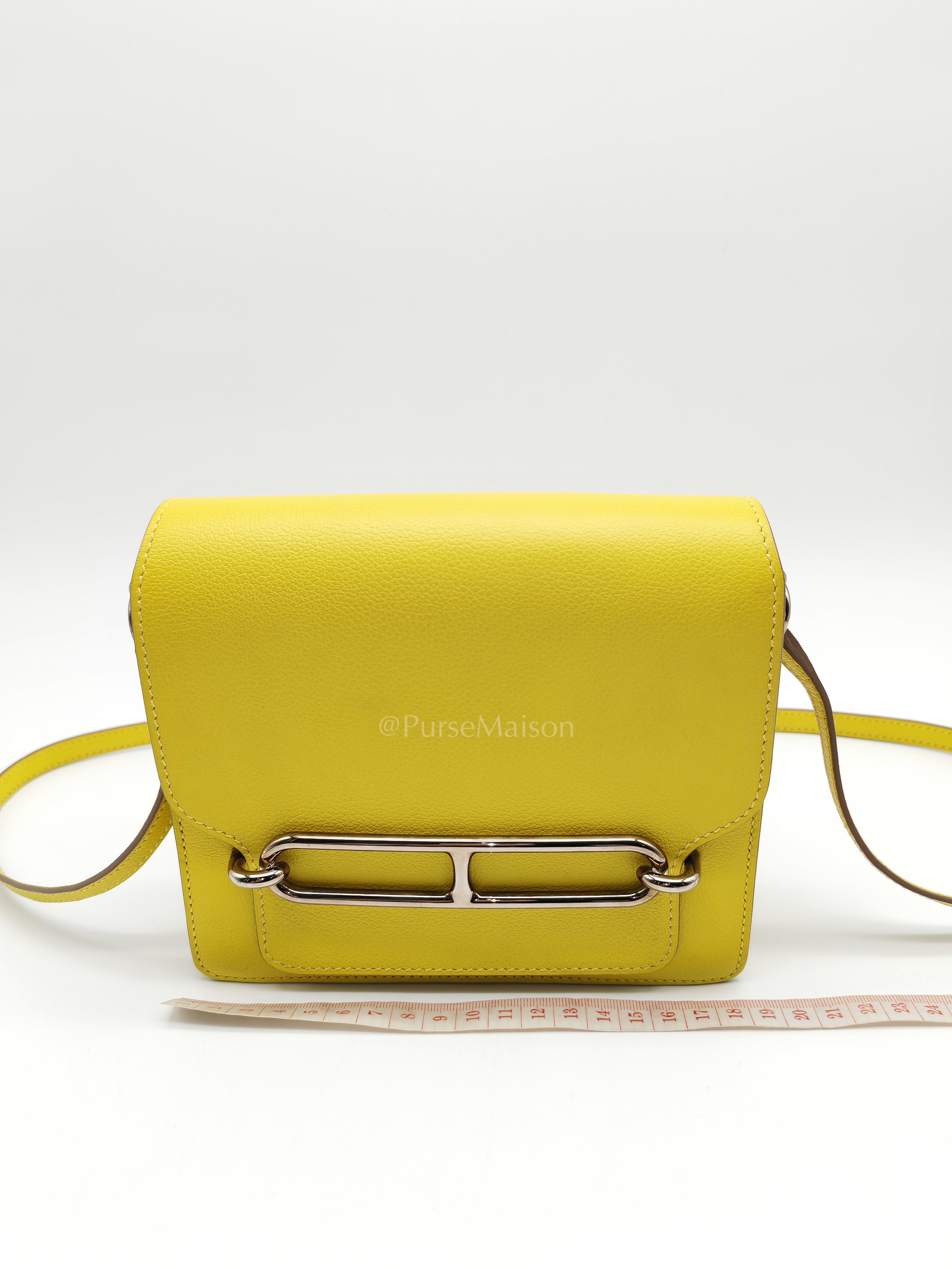 Roulis Mini in Vibrant Lime Evercolor Leather & Light Gold Hardware Stamp D (2019) | Purse Maison Luxury Bags Shop