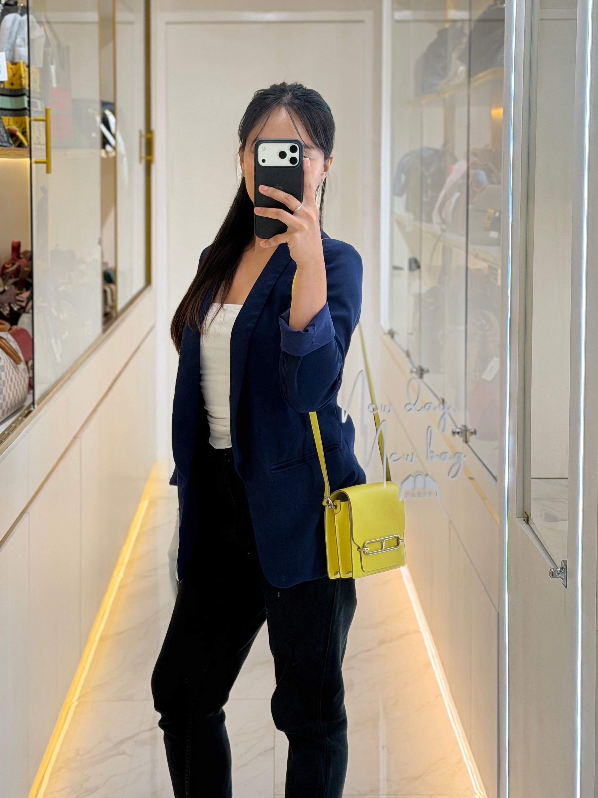 Roulis Mini in Vibrant Lime Evercolor Leather & Light Gold Hardware Stamp D (2019) | Purse Maison Luxury Bags Shop