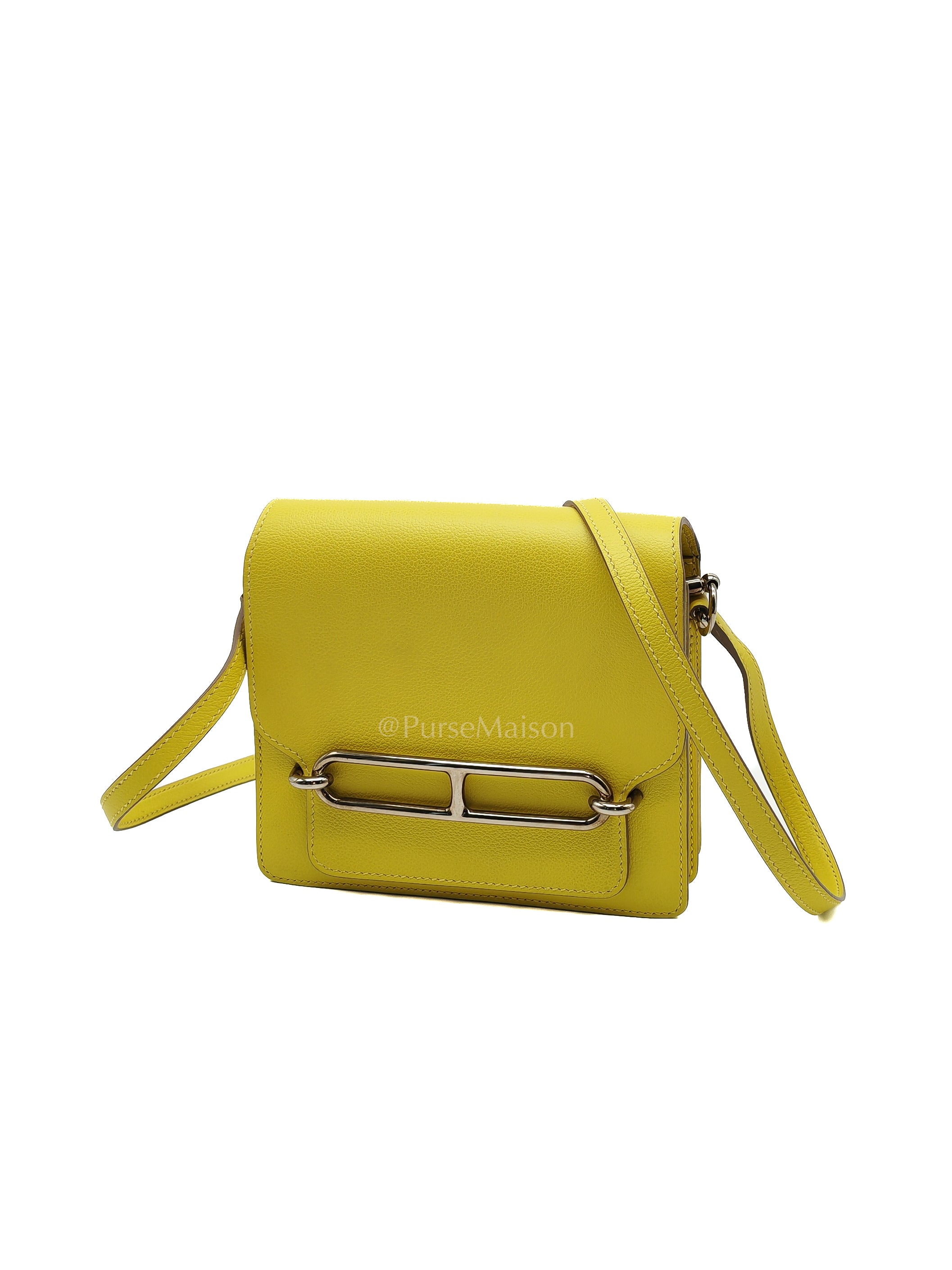 Roulis Mini in Vibrant Lime Evercolor Leather & Light Gold Hardware Stamp D (2019) | Purse Maison Luxury Bags Shop