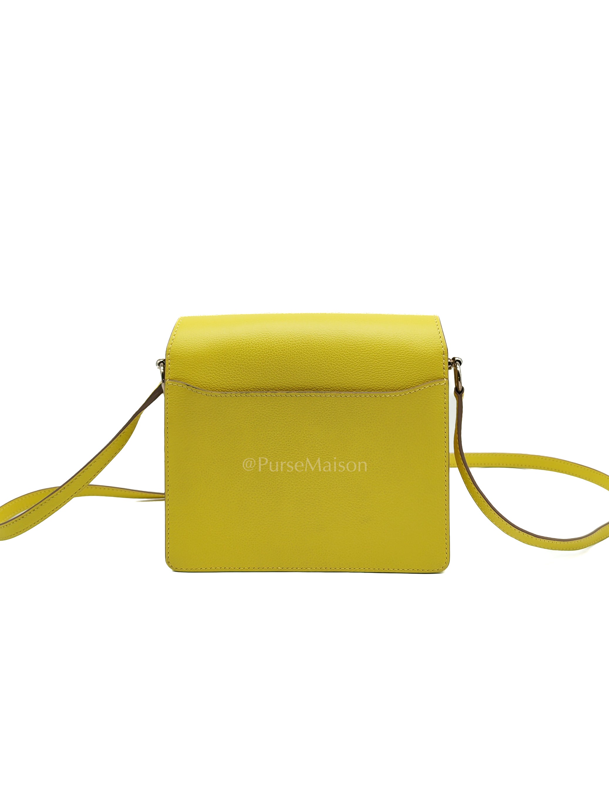 Roulis Mini in Vibrant Lime Evercolor Leather & Light Gold Hardware Stamp D (2019) | Purse Maison Luxury Bags Shop