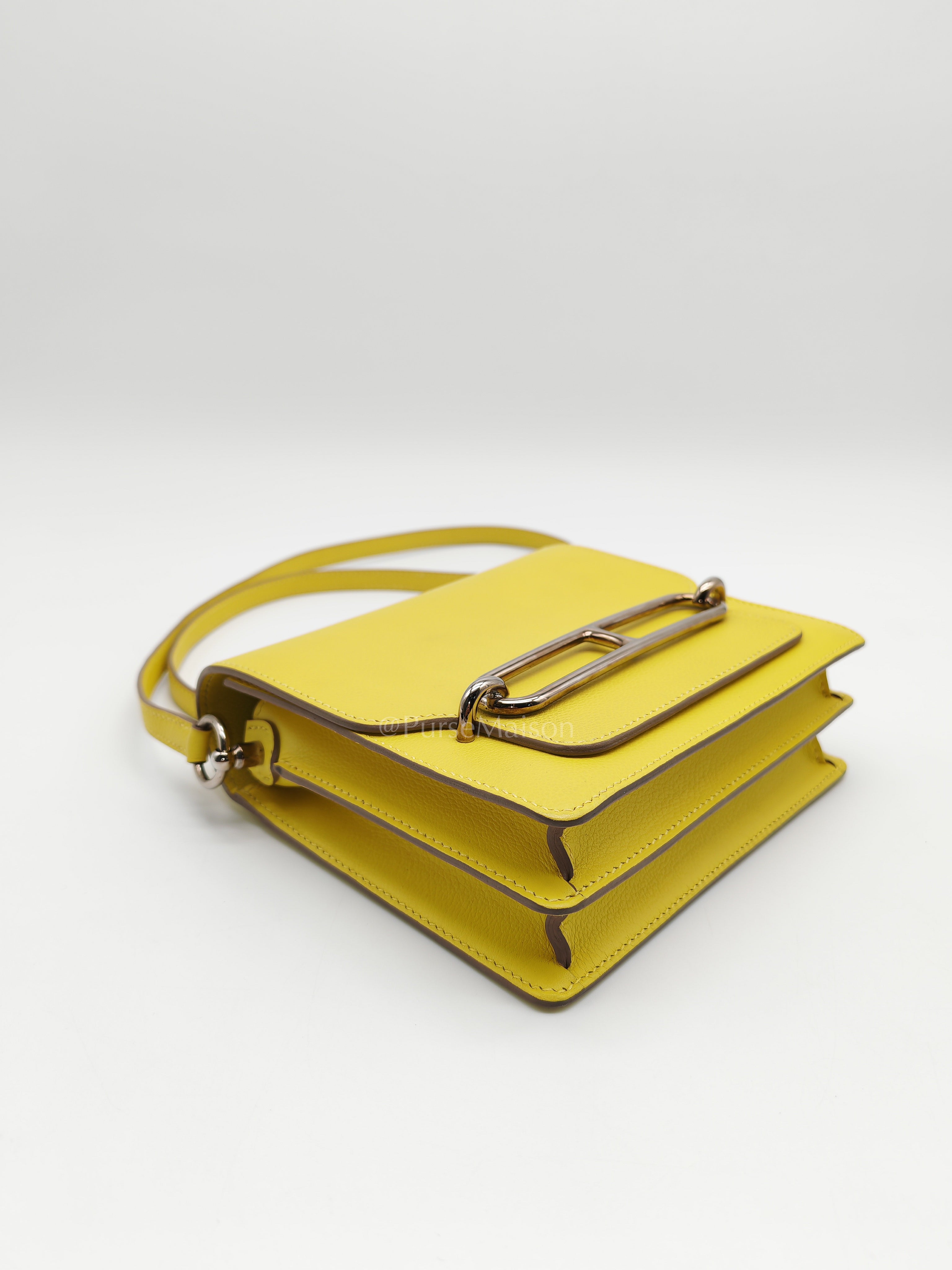 Roulis Mini in Vibrant Lime Evercolor Leather & Light Gold Hardware Stamp D (2019) | Purse Maison Luxury Bags Shop