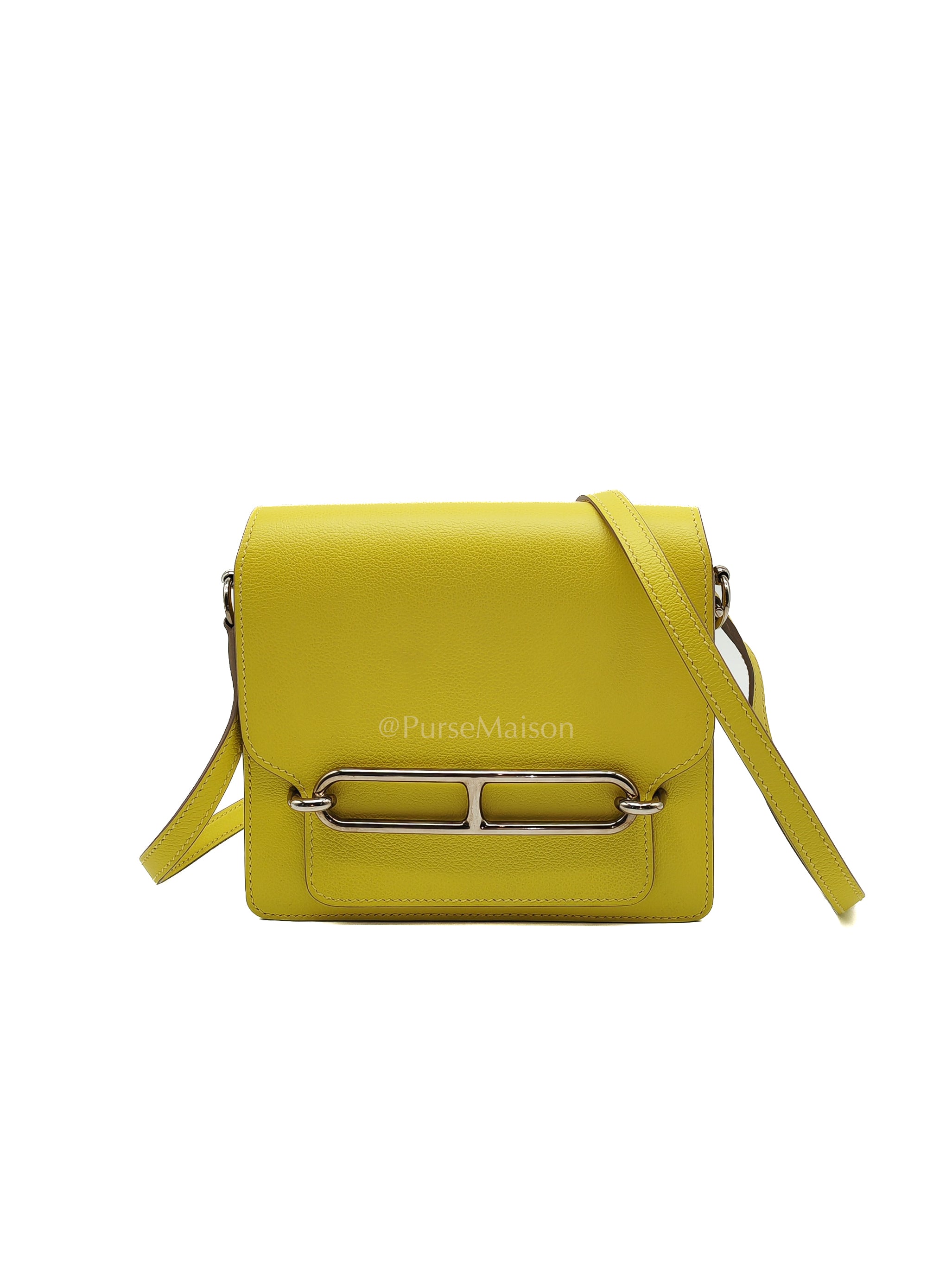 Roulis Mini in Vibrant Lime Evercolor Leather & Light Gold Hardware Stamp D (2019) | Purse Maison Luxury Bags Shop