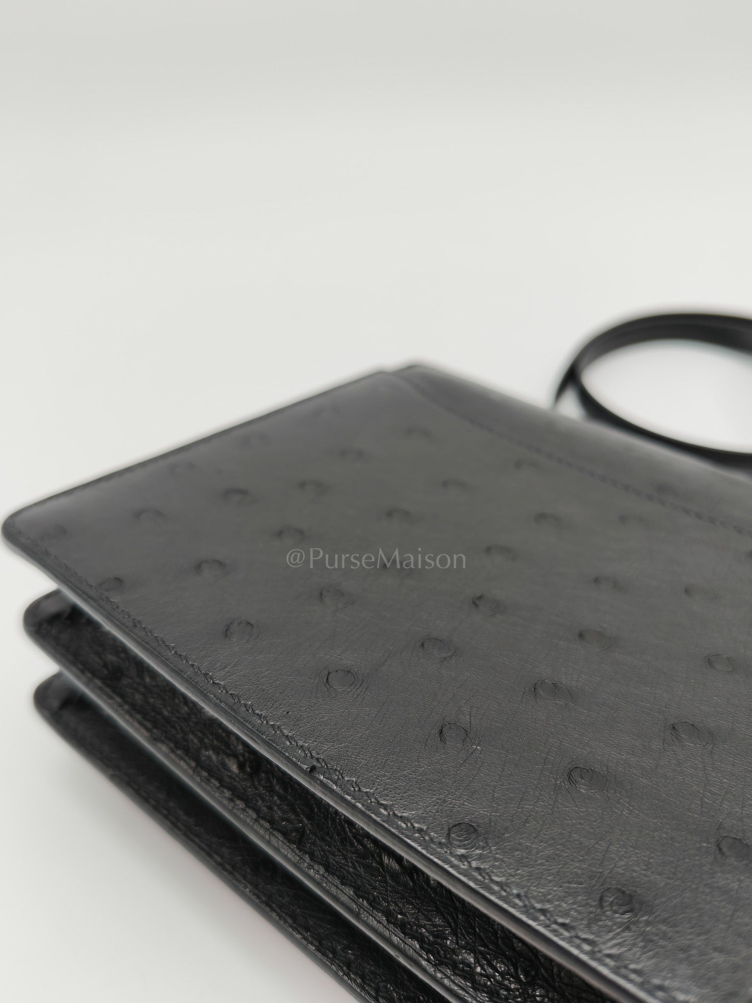 Roulis Mini Noir/Black Ostrich Leather in Gold Hardware Stamp Z(2021) | Purse Maison Luxury Bags Shop