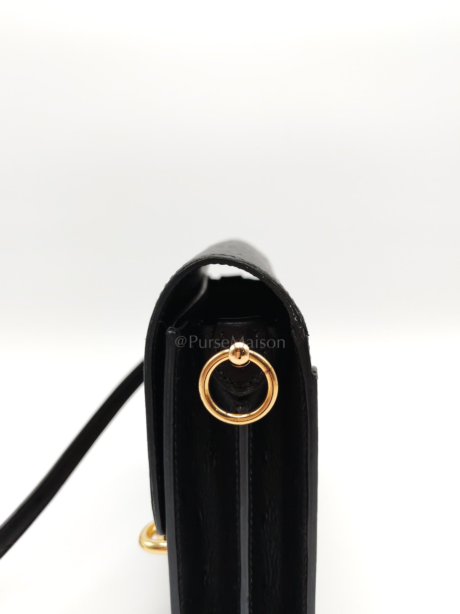 Roulis Mini Noir/Black Ostrich Leather in Gold Hardware Stamp Z(2021) | Purse Maison Luxury Bags Shop