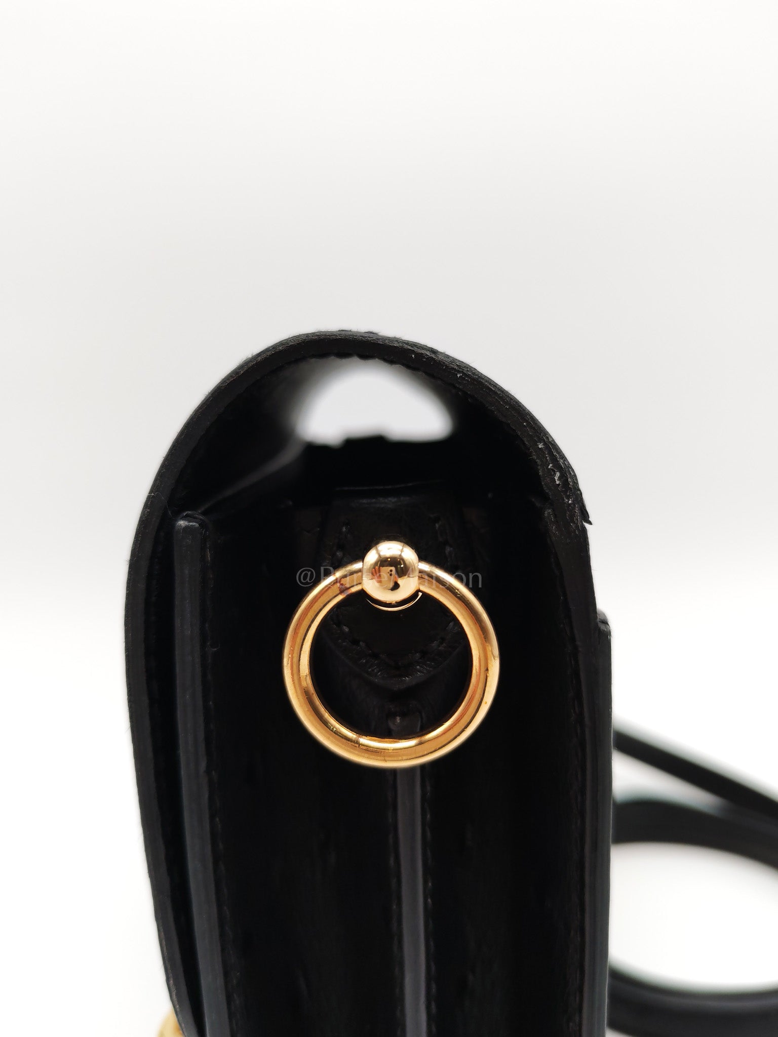 Roulis Mini Noir/Black Ostrich Leather in Gold Hardware Stamp Z(2021) | Purse Maison Luxury Bags Shop