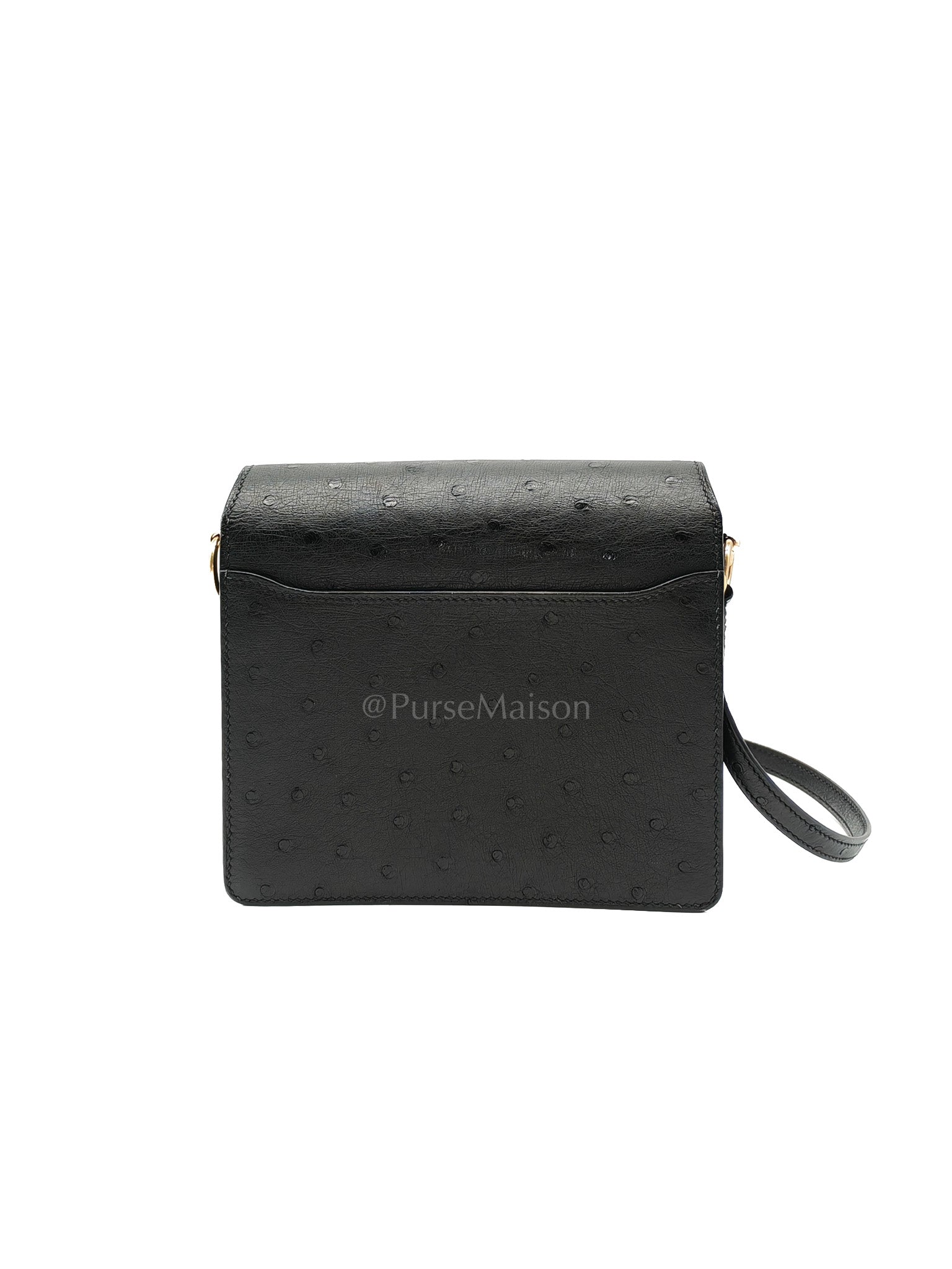 Roulis Mini Noir/Black Ostrich Leather in Gold Hardware Stamp Z(2021) | Purse Maison Luxury Bags Shop