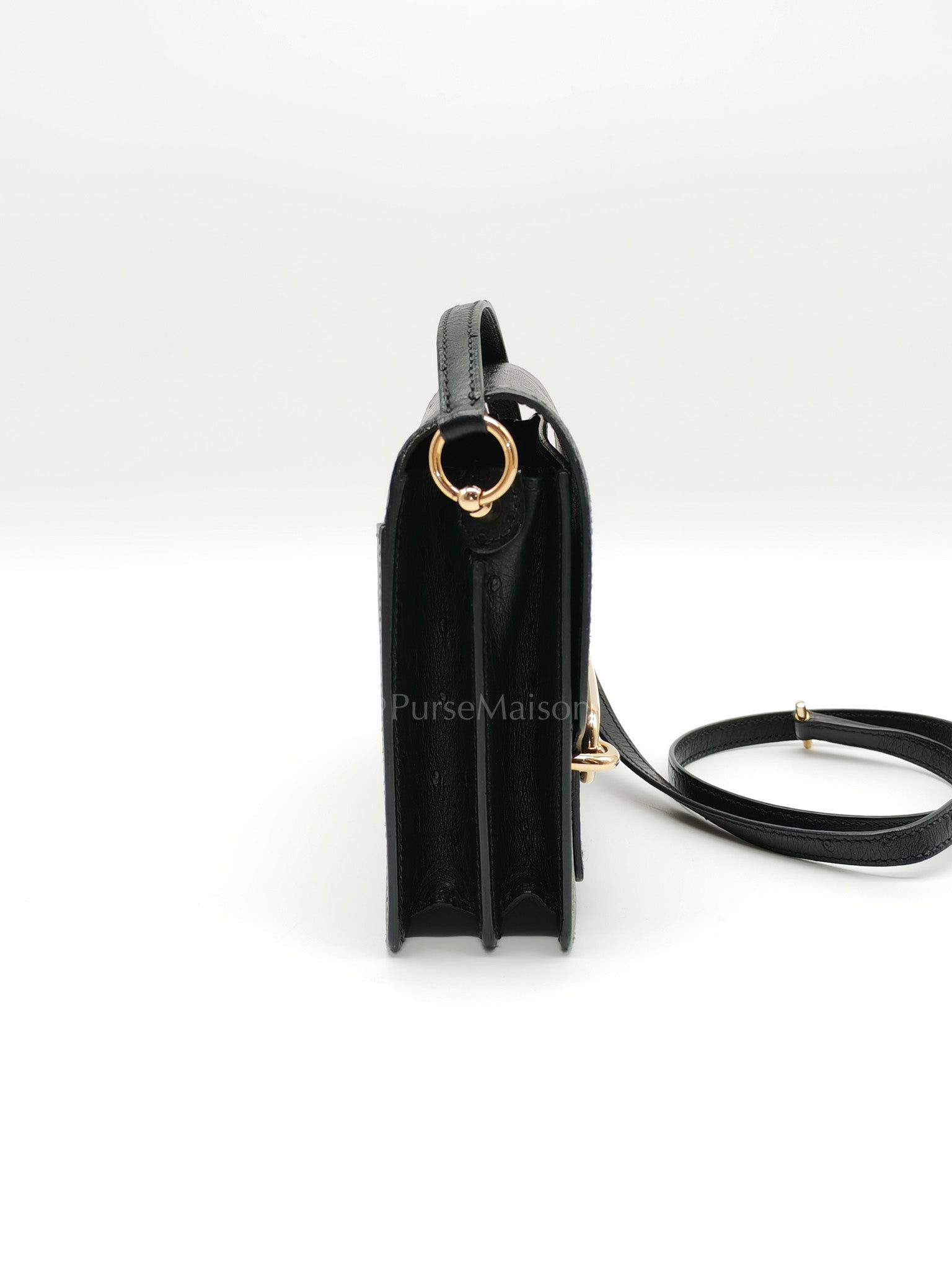 Roulis Mini Noir/Black Ostrich Leather in Gold Hardware Stamp Z(2021) | Purse Maison Luxury Bags Shop