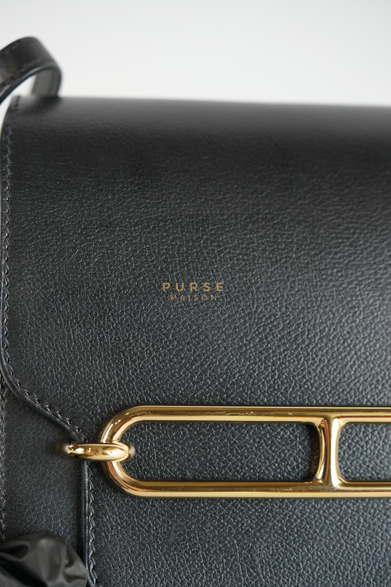 Roulis Mini Veau Evergrain Noir in Gold Hardware Stamp B (2023) | Purse Maison Luxury Bags Shop