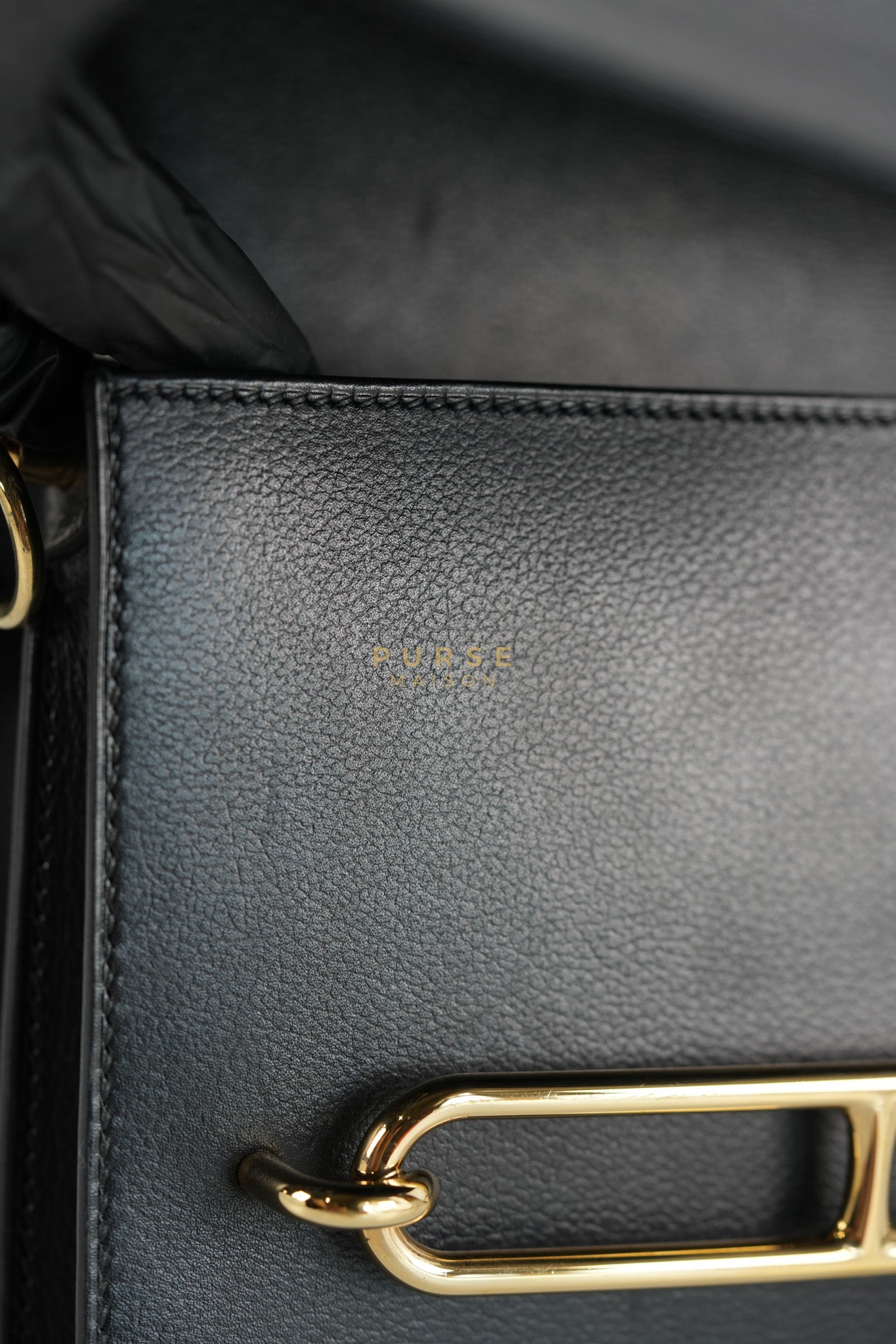 Roulis Mini Veau Evergrain Noir in Gold Hardware Stamp B (2023) | Purse Maison Luxury Bags Shop