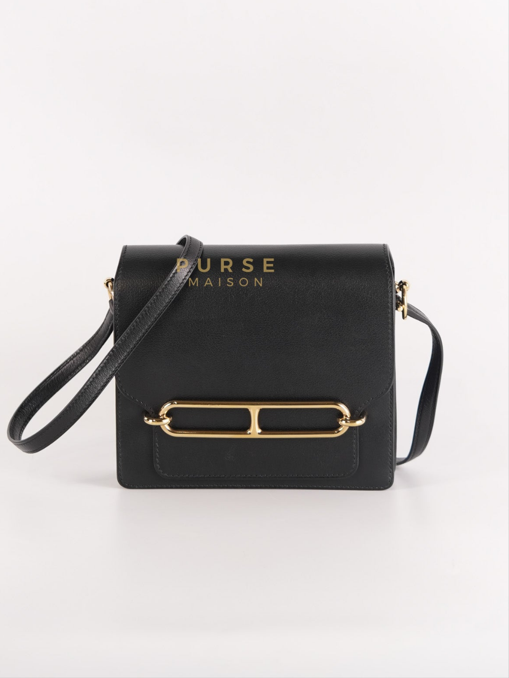 Roulis Mini Veau Evergrain Noir in Gold Hardware Stamp B (2023) | Purse Maison Luxury Bags Shop