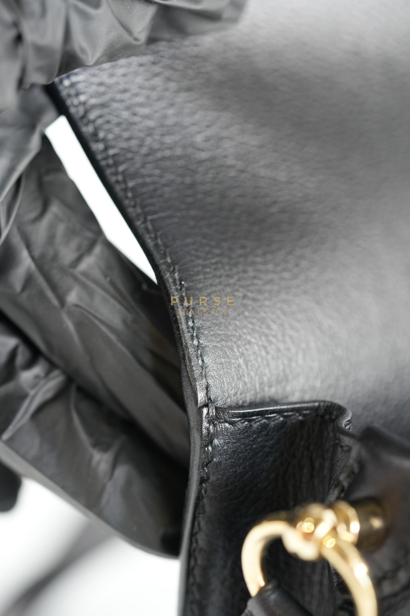Roulis Mini Veau Evergrain Noir in Gold Hardware Stamp B (2023) | Purse Maison Luxury Bags Shop