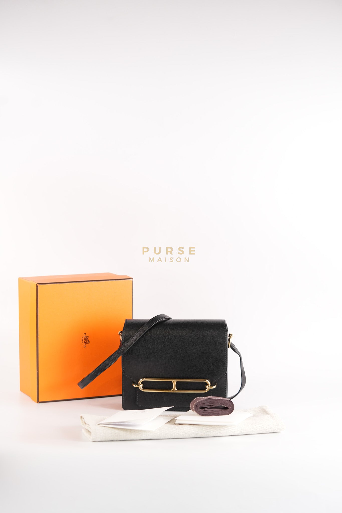 Roulis Mini Veau Evergrain Noir in Gold Hardware Stamp B (2023) | Purse Maison Luxury Bags Shop