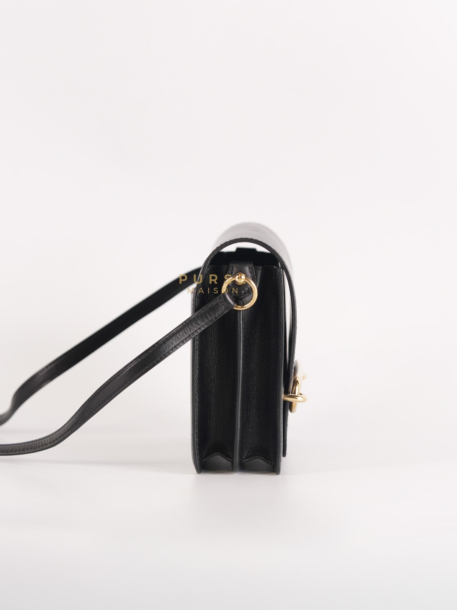 Roulis Mini Veau Evergrain Noir in Gold Hardware Stamp B (2023) | Purse Maison Luxury Bags Shop