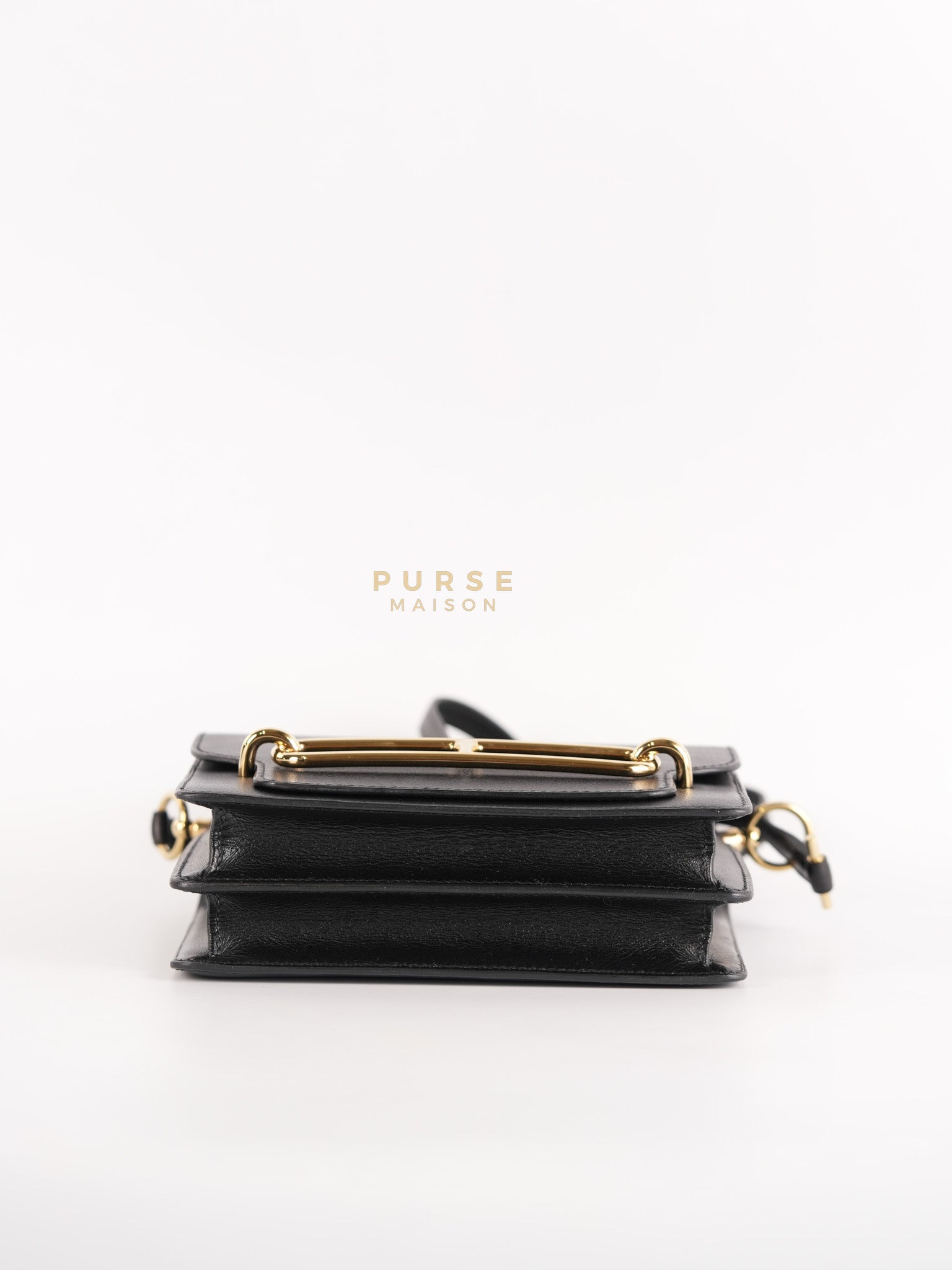 Roulis Mini Veau Evergrain Noir in Gold Hardware Stamp B (2023) | Purse Maison Luxury Bags Shop