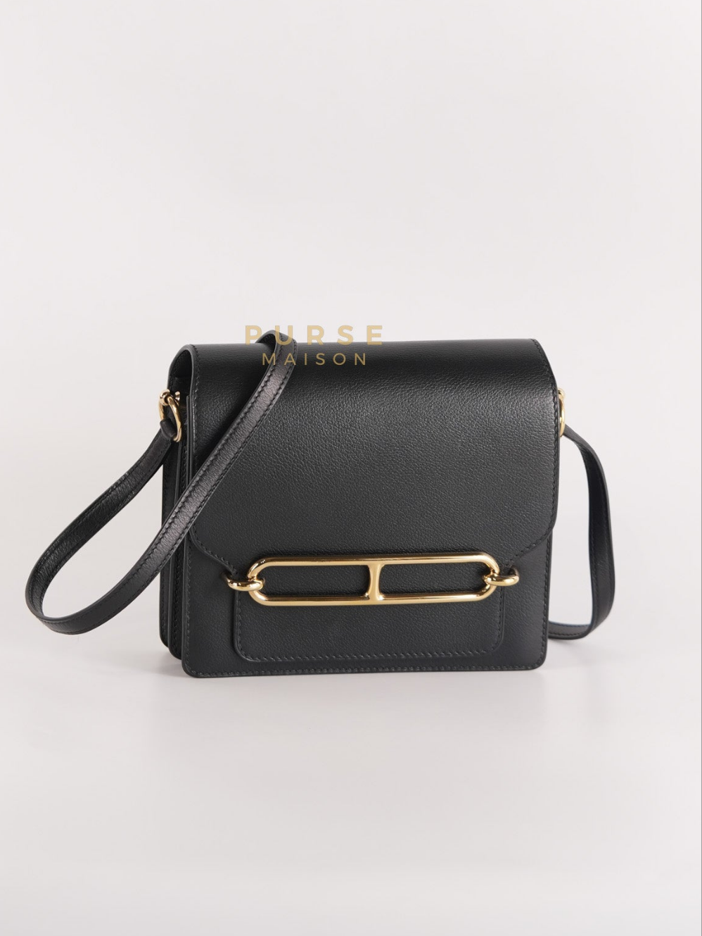 Roulis Mini Veau Evergrain Noir in Gold Hardware Stamp B (2023) | Purse Maison Luxury Bags Shop