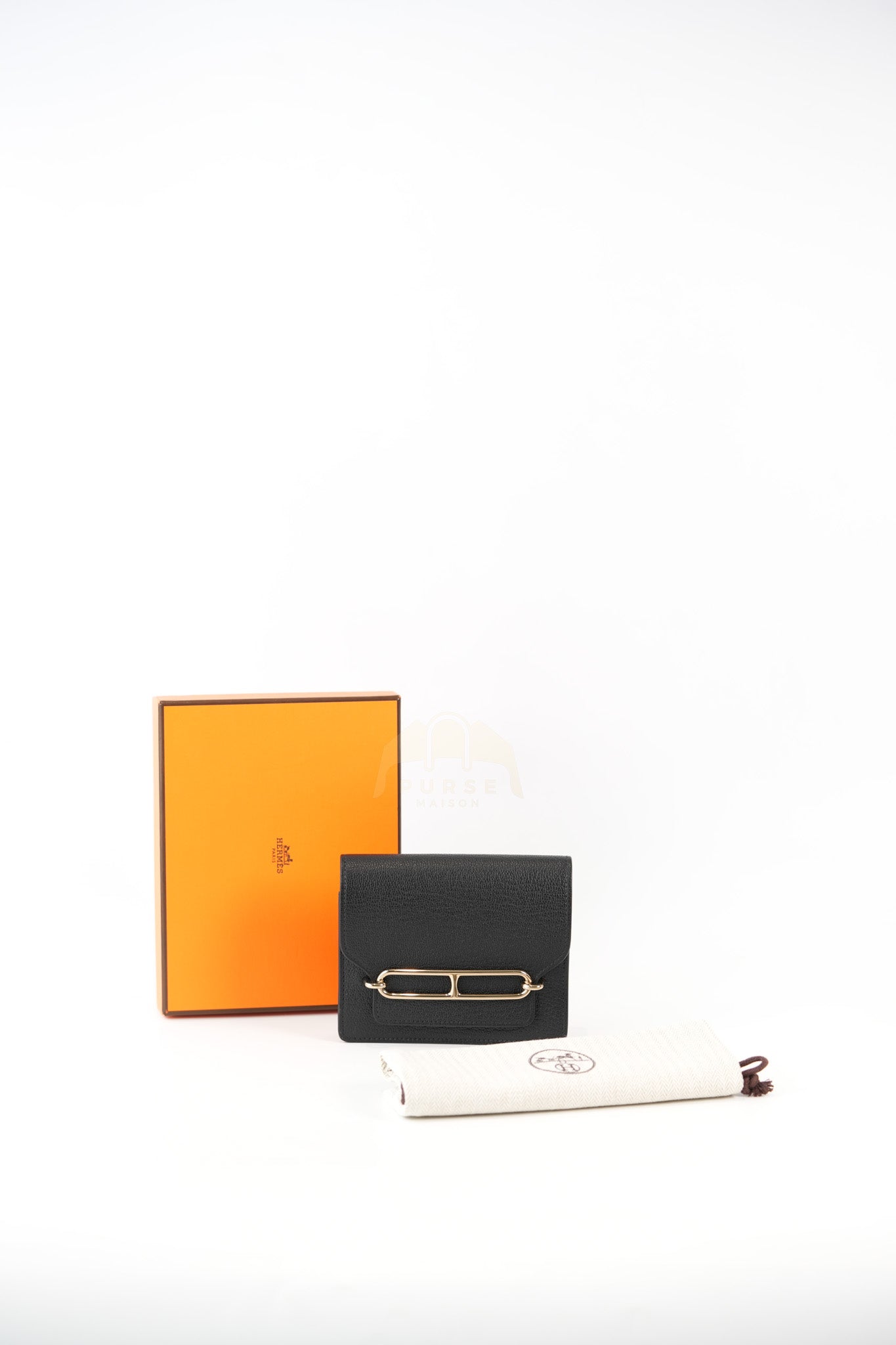 Roulis Slim Black in Chevre Mysore Leather and Gold Hardware Stamp B (2023) | Purse Maison Luxury Bags Shop