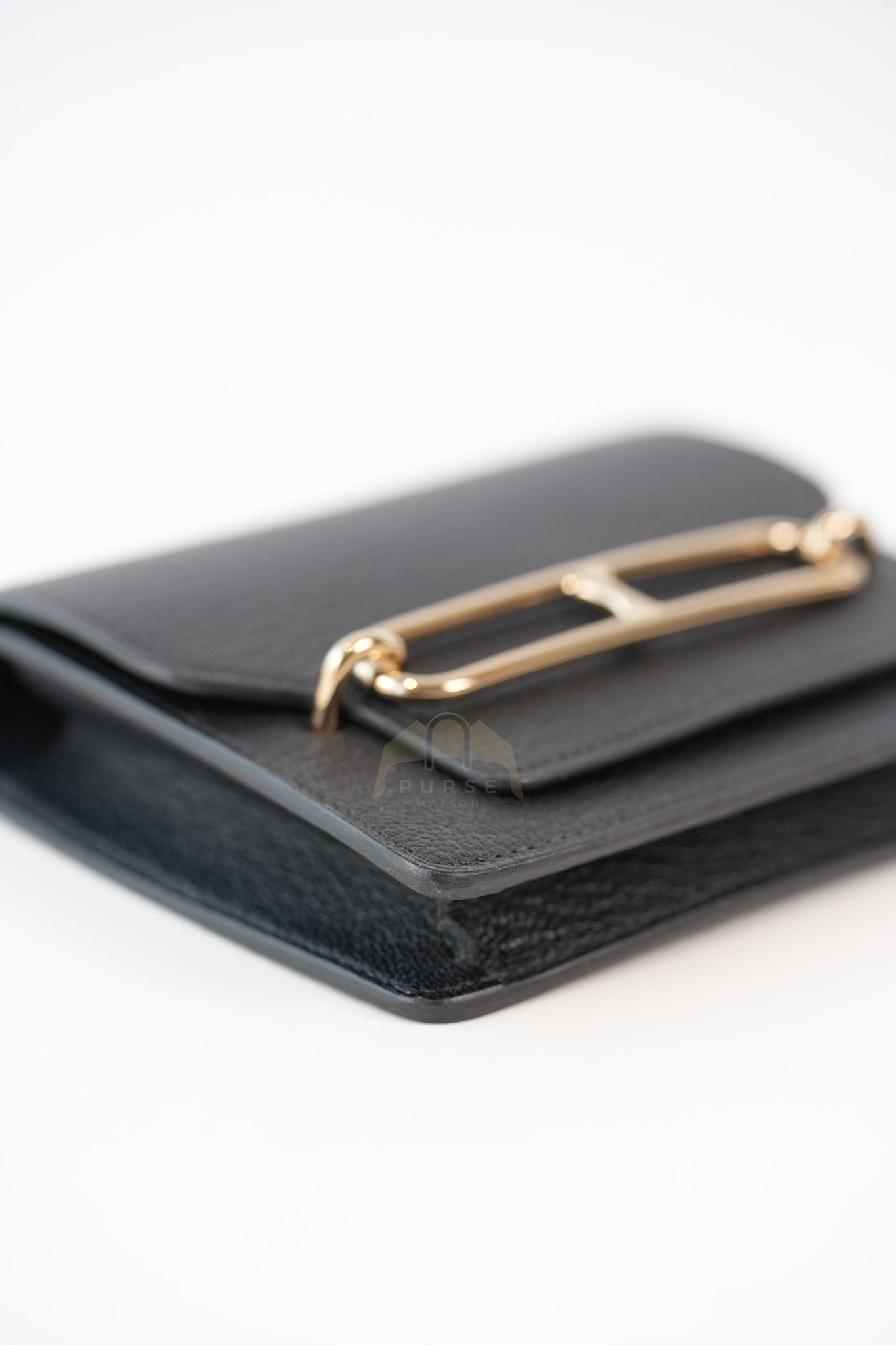 Roulis Slim Black in Chevre Mysore Leather and Gold Hardware Stamp B (2023) | Purse Maison Luxury Bags Shop