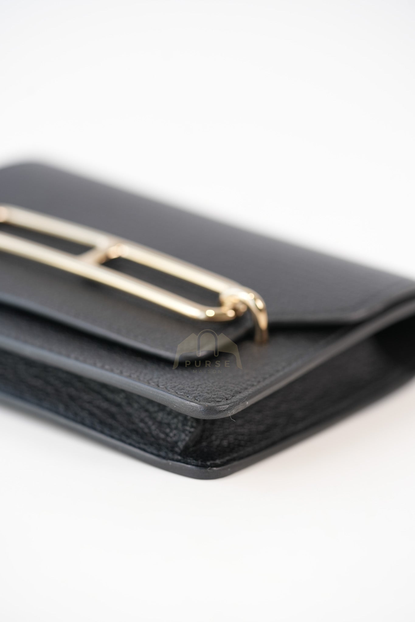 Roulis Slim Black in Chevre Mysore Leather and Gold Hardware Stamp B (2023) | Purse Maison Luxury Bags Shop