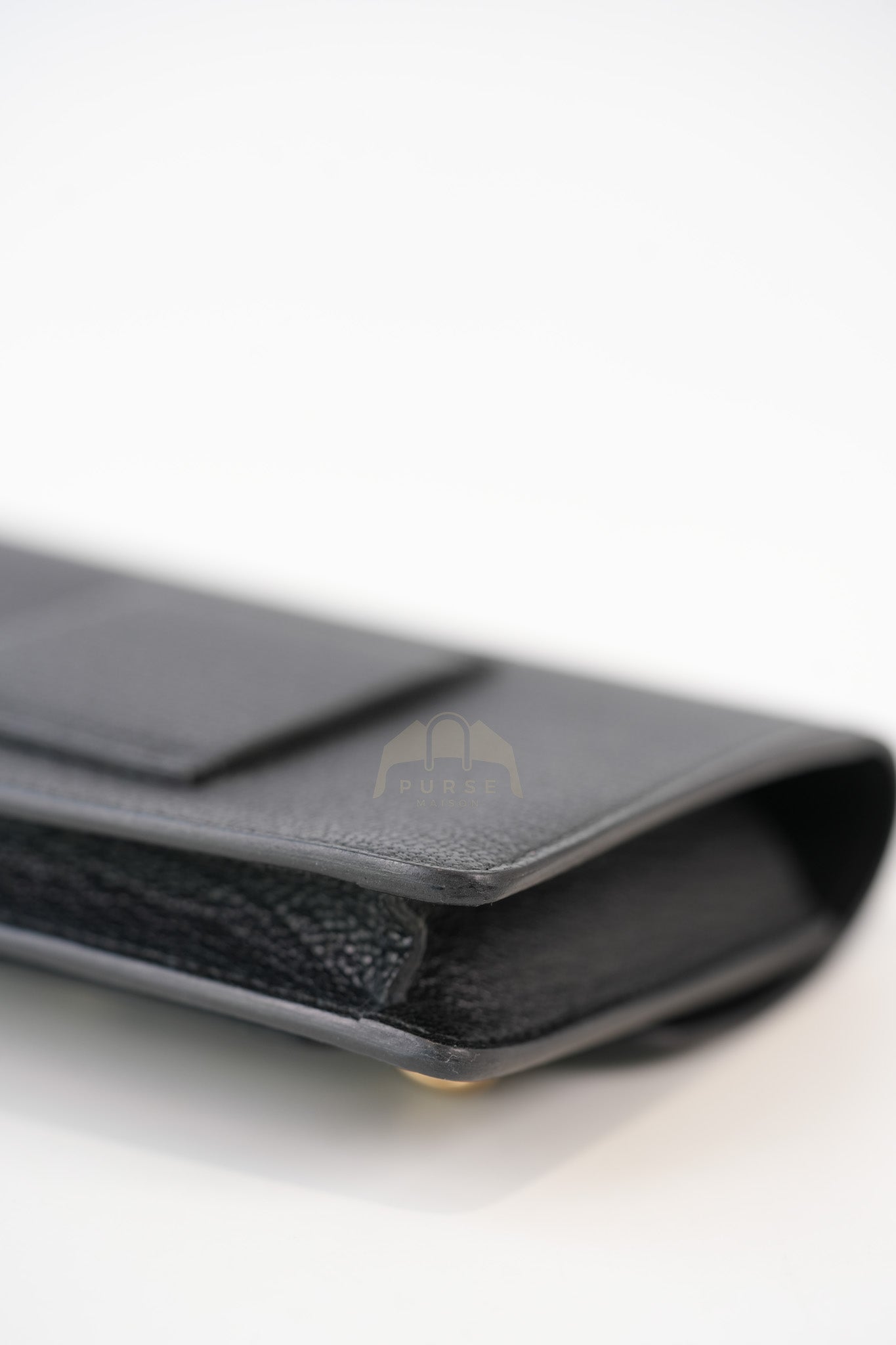 Roulis Slim Black in Chevre Mysore Leather and Gold Hardware Stamp B (2023) | Purse Maison Luxury Bags Shop