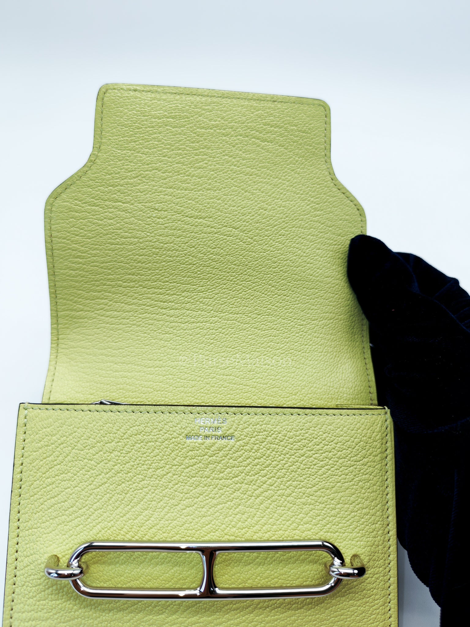 Roulis Slim Wallet in Jaune Bourgeon Chevre Mysore & Palladium Hardware Stamp U(2022) | Purse Maison Luxury Bags Shop