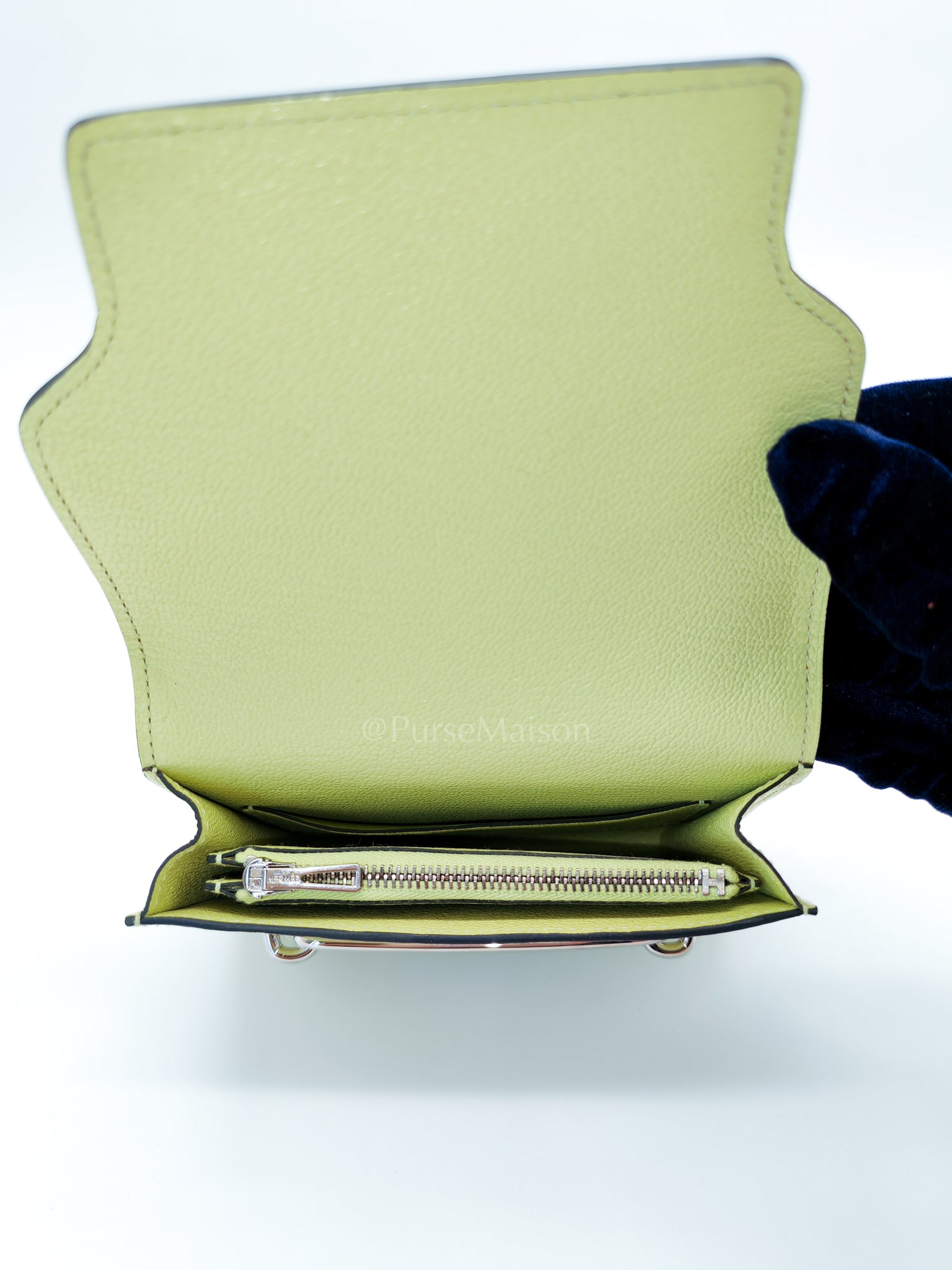 Roulis Slim Wallet in Jaune Bourgeon Chevre Mysore & Palladium Hardware Stamp U(2022) | Purse Maison Luxury Bags Shop